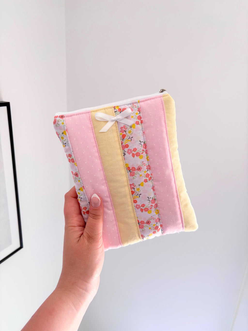 Pastel pink and yellow patchwork kindle/e-reader sleeve
