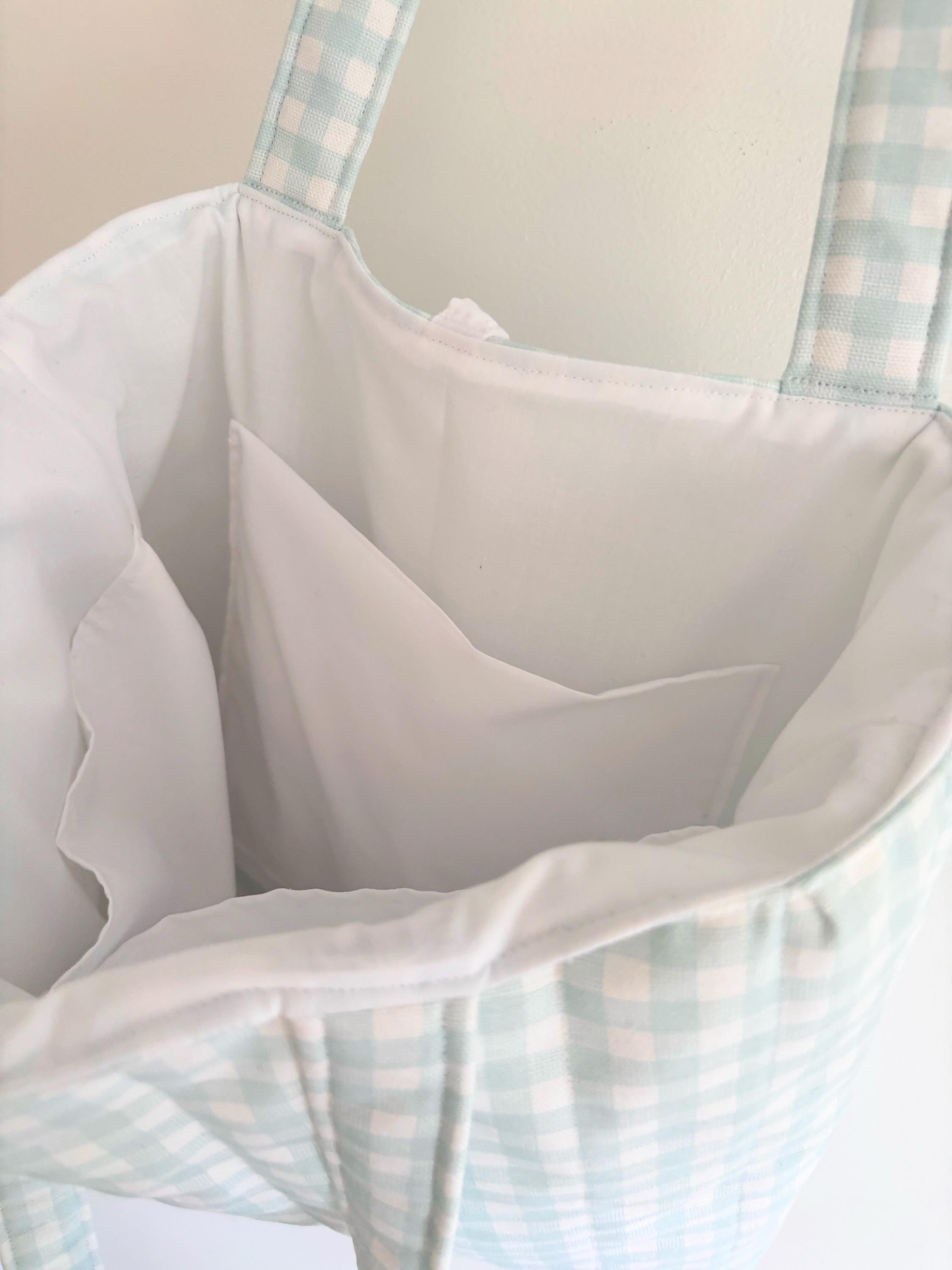 Blue gingham quilted tote bag