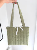 Green gingham quilted tote bag