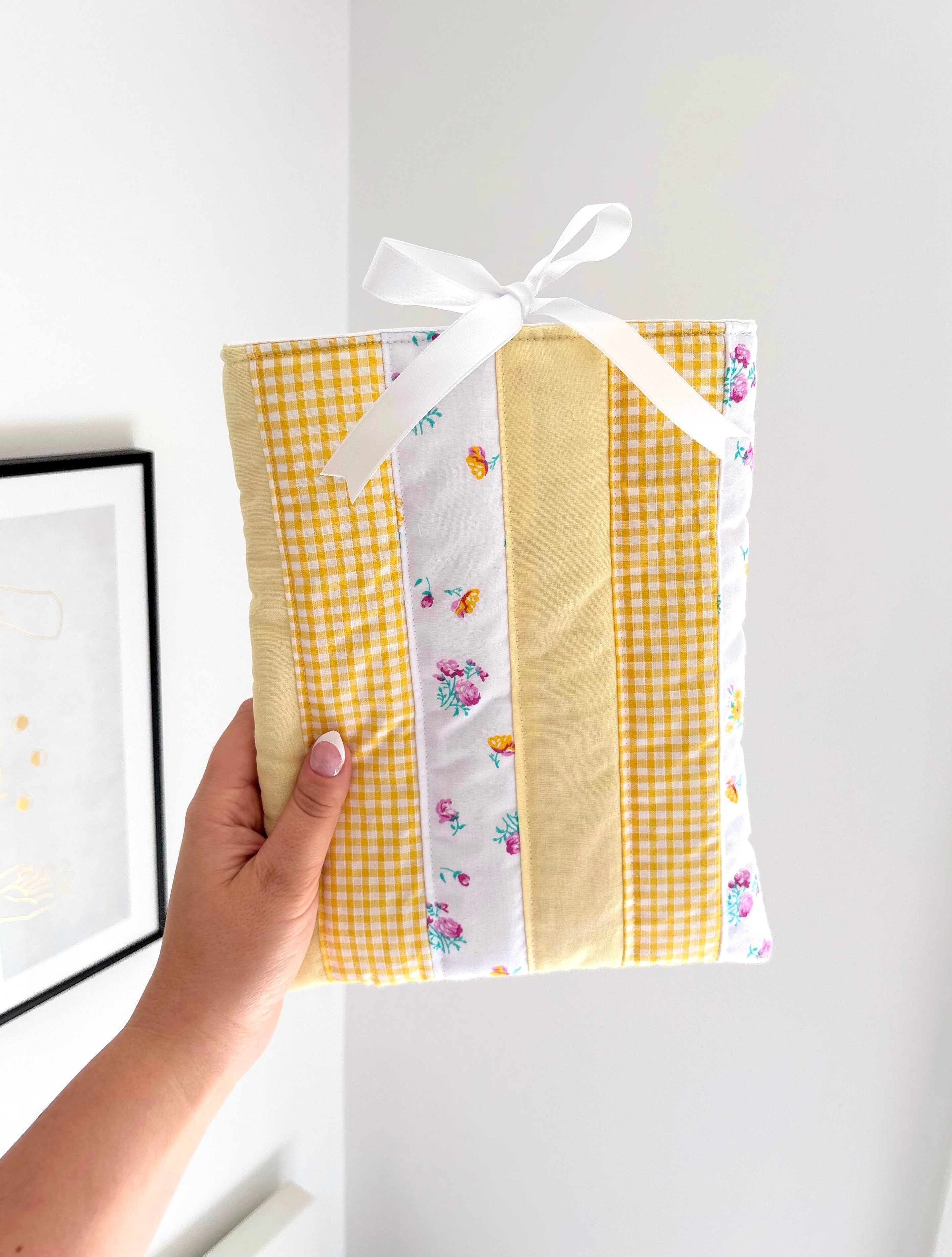 Yellow patchwork book sleeve