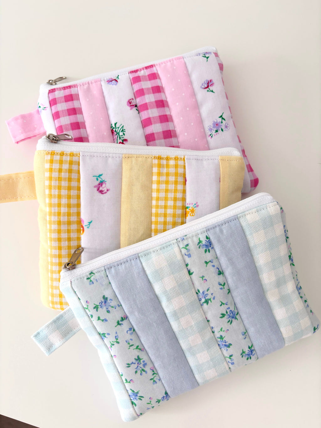 Small quilted blue patchwork pouch