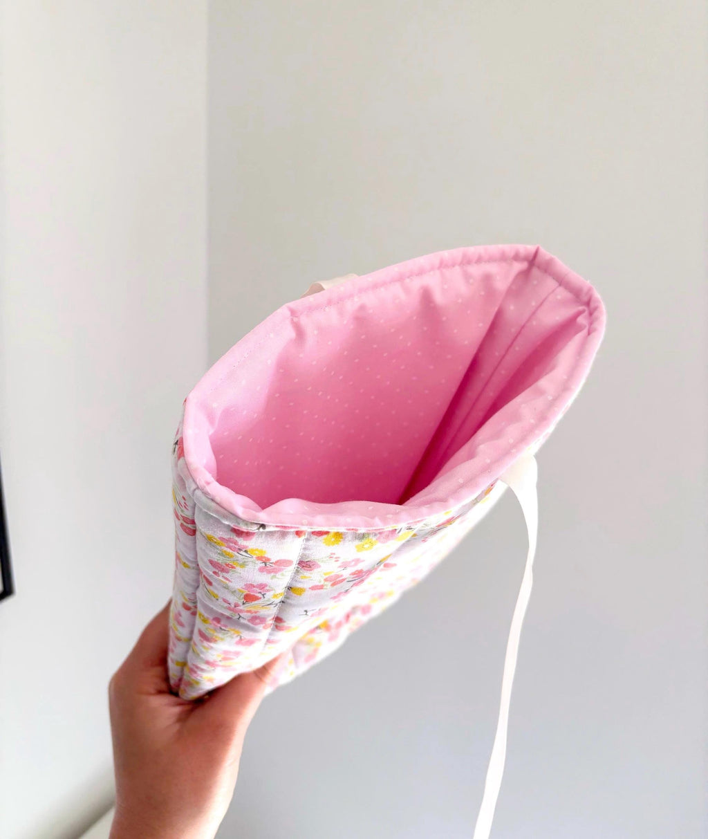 Pink blossom quilted book sleeve