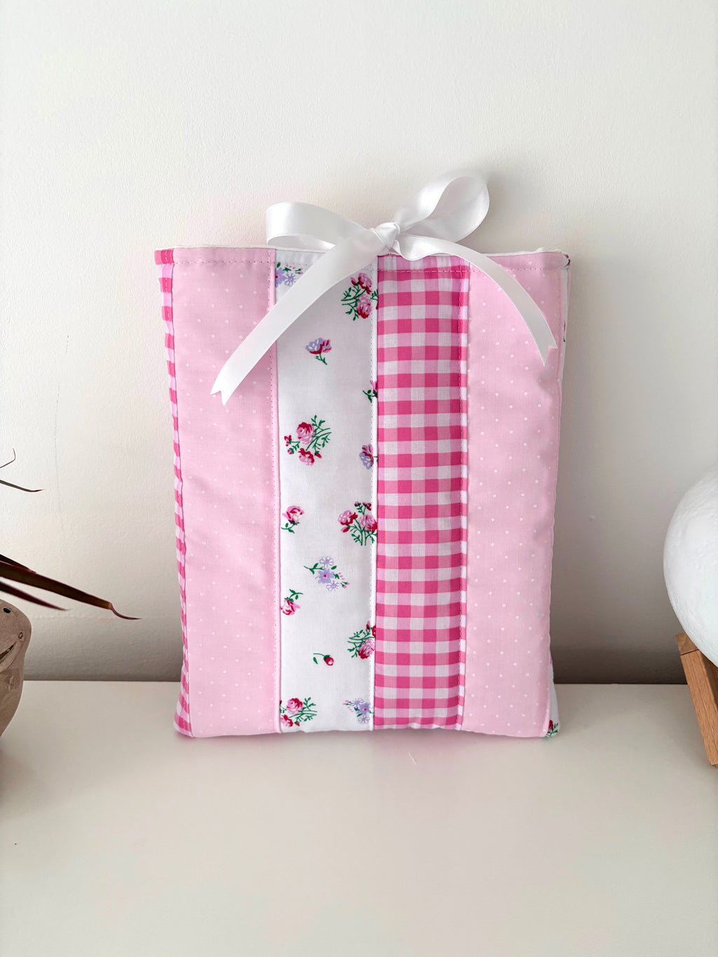 Candy pink patchwork book sleeve