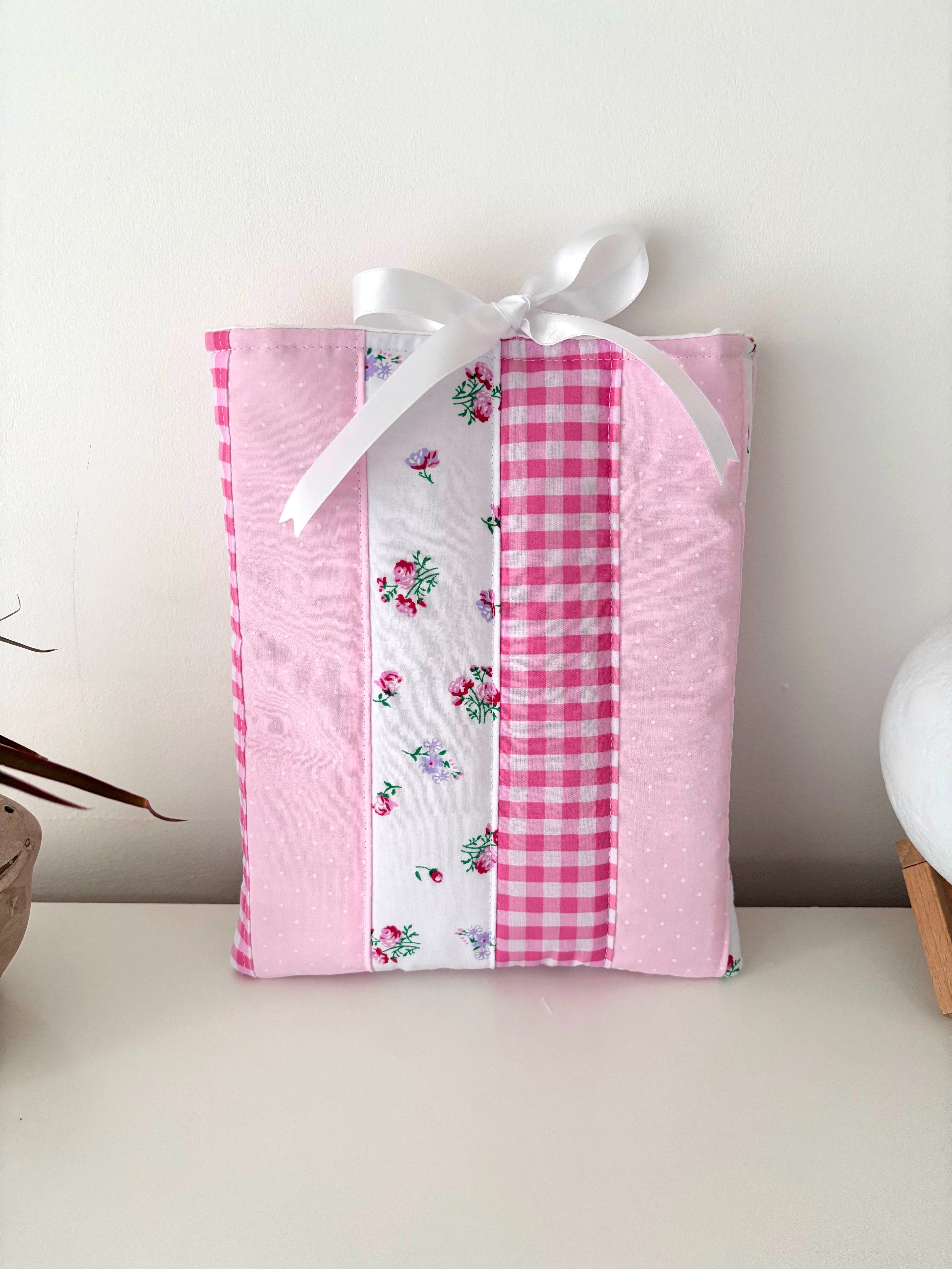 Candy pink patchwork book sleeve