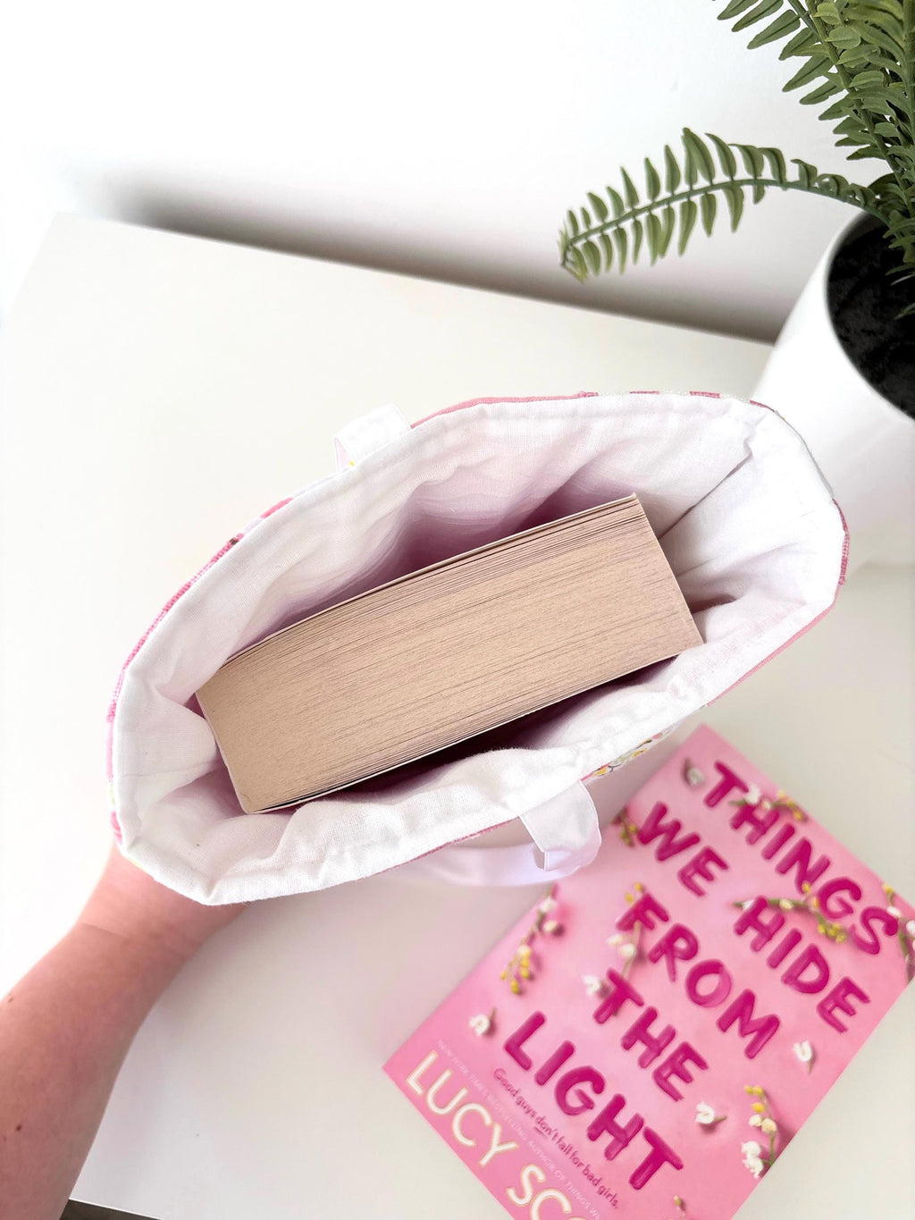 Pink patchwork quilted book sleeve