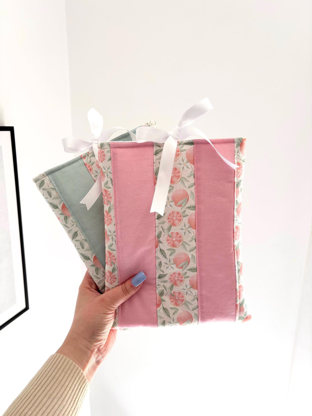 Pink citrus quilted book sleeve