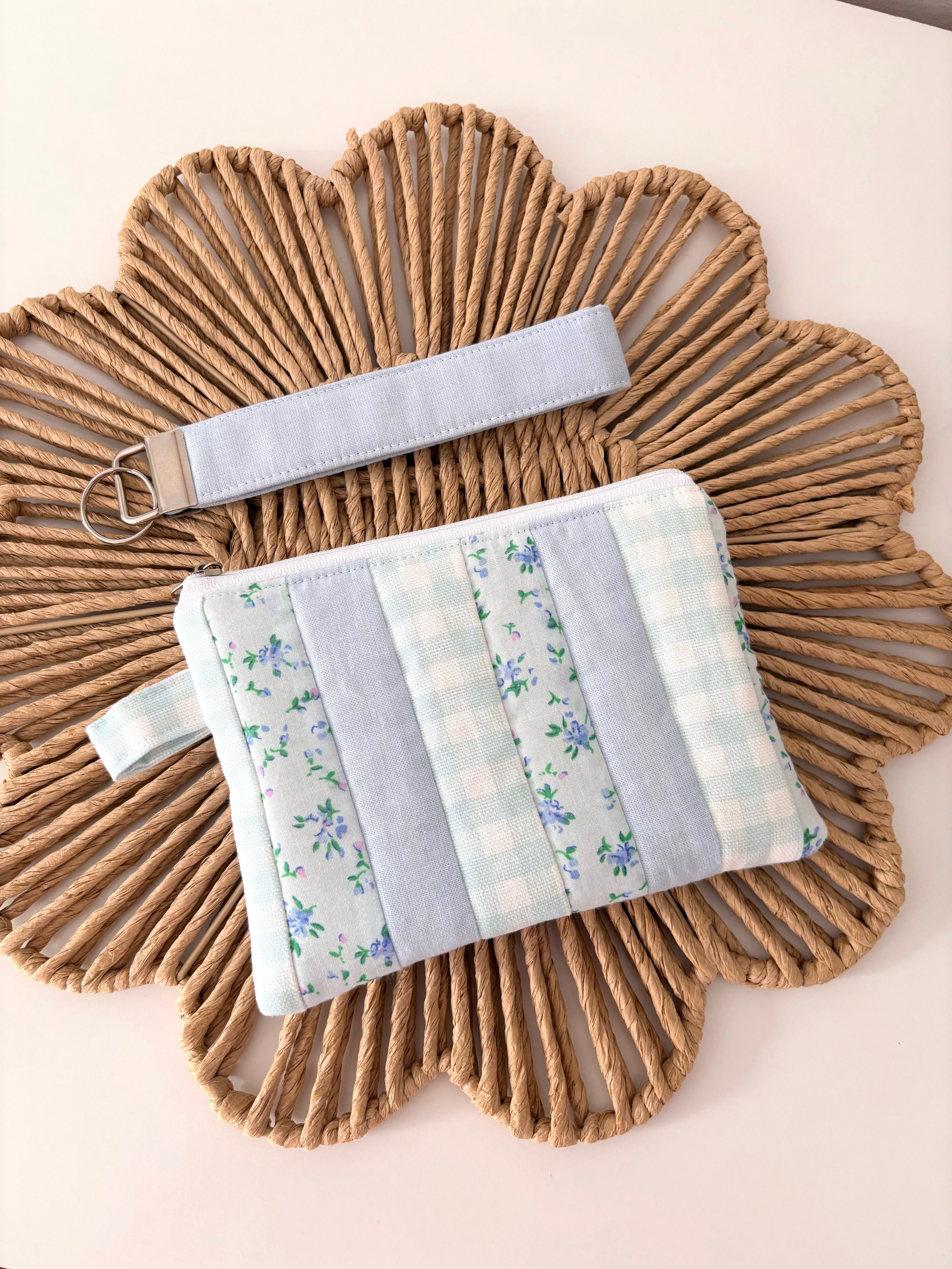 Small quilted blue patchwork pouch
