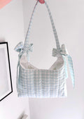 Pastel blue gingham mini bow shoulder bag