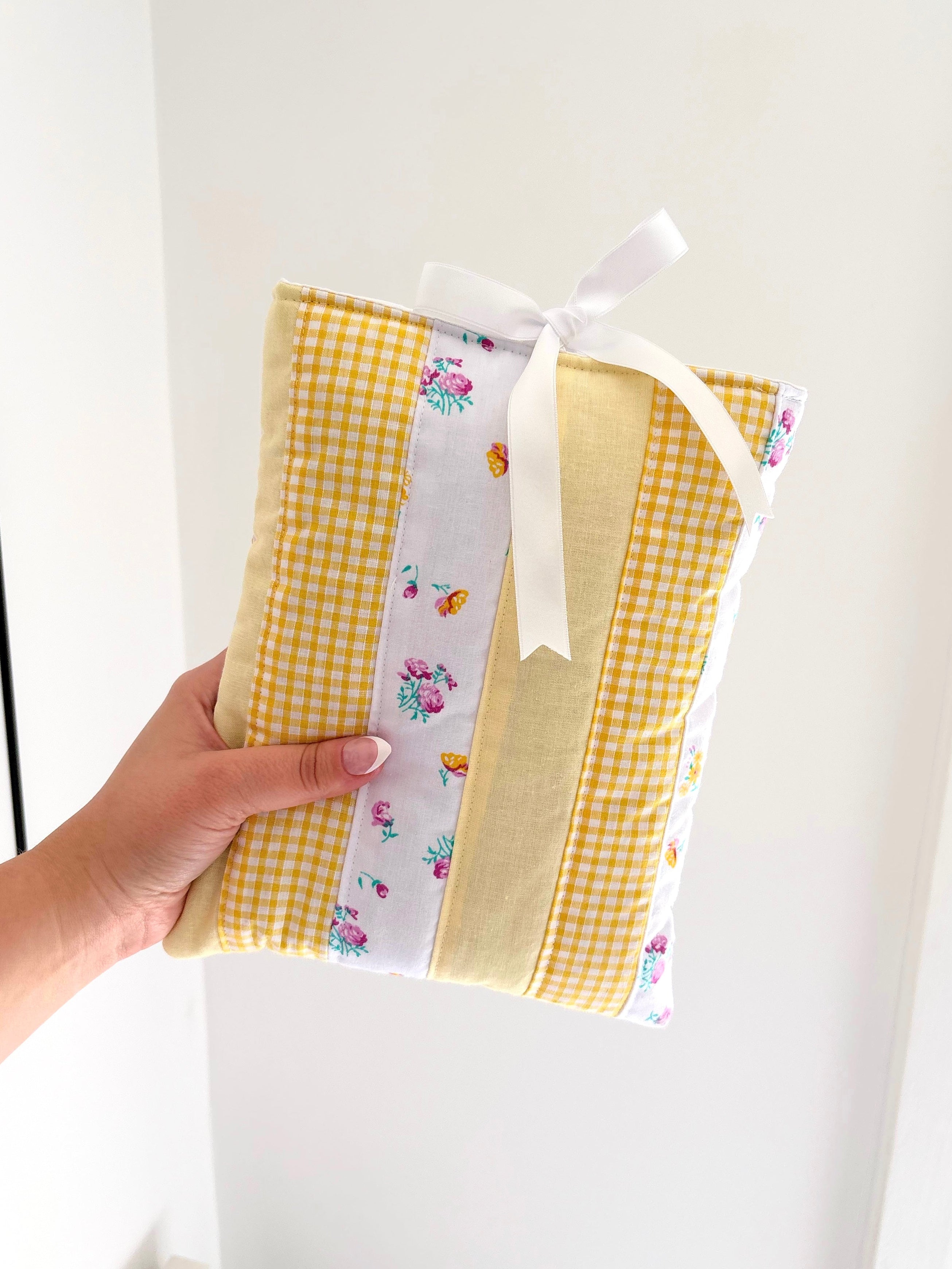 Yellow patchwork book sleeve