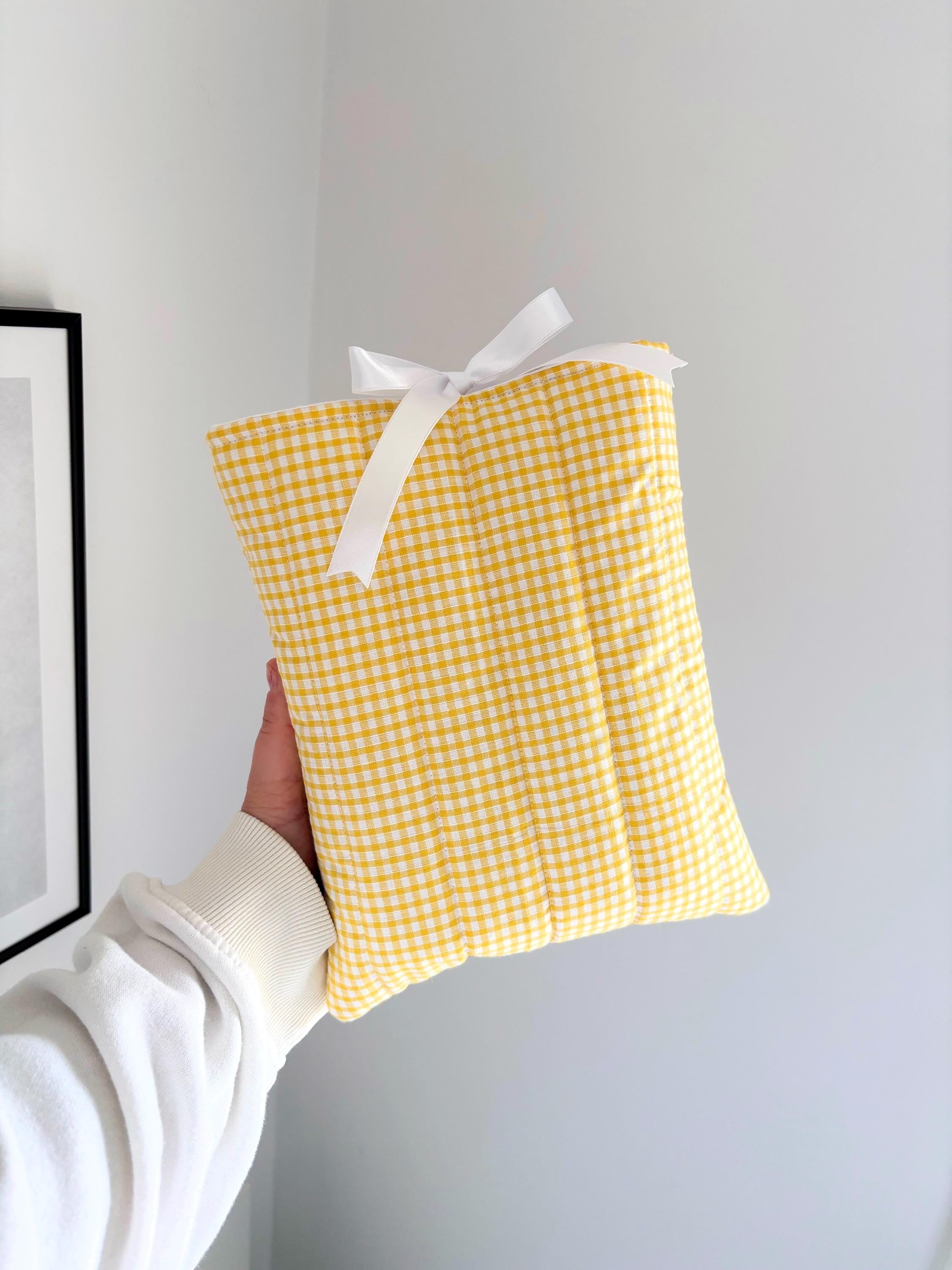 Yellow gingham quilted book sleeve
