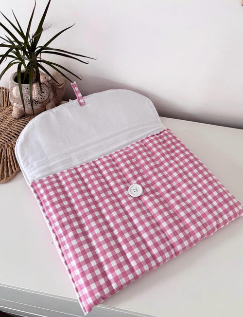 13” Pink gingham quilted laptop sleeve