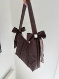 Brown mini polka dot bow shoulder bag