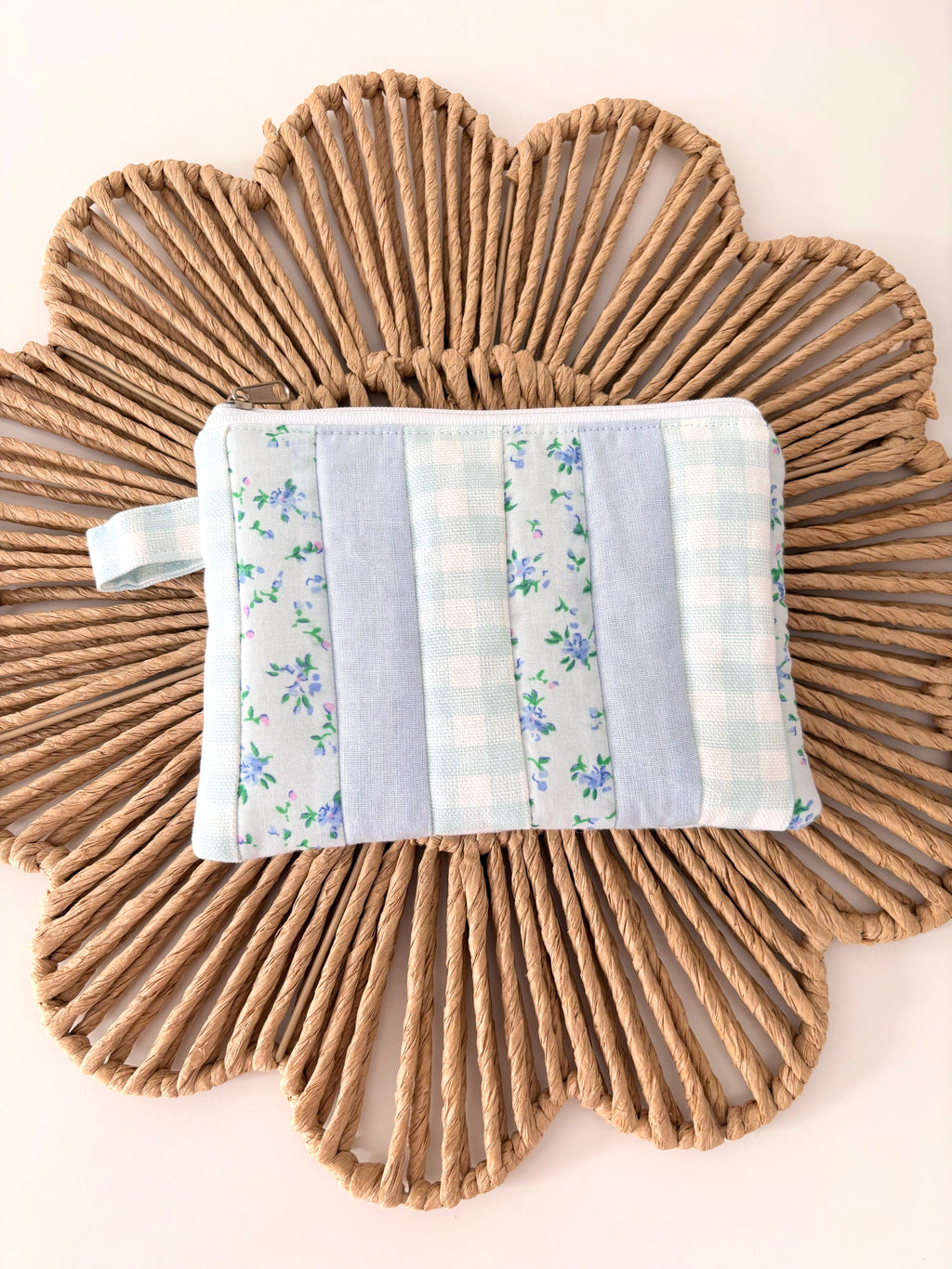 Small quilted blue patchwork pouch