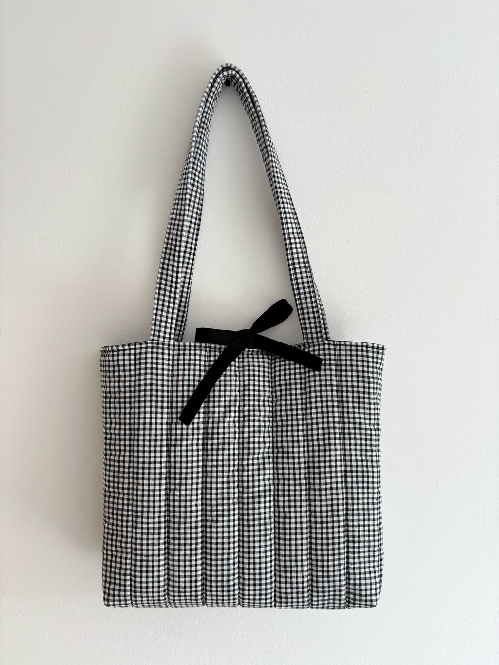 Black and white gingham quilted tote bag