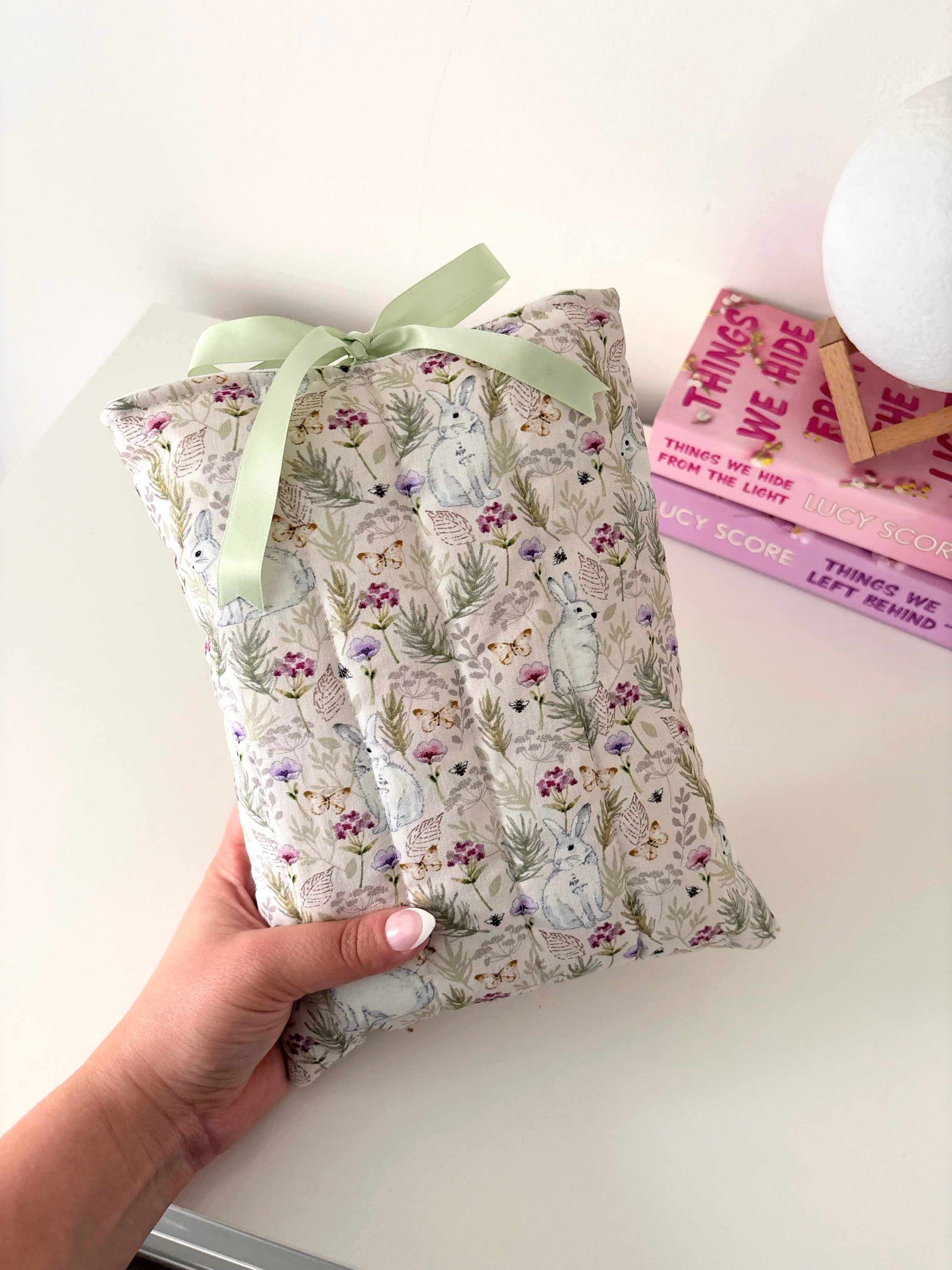 Floral bunny quilted book sleeve