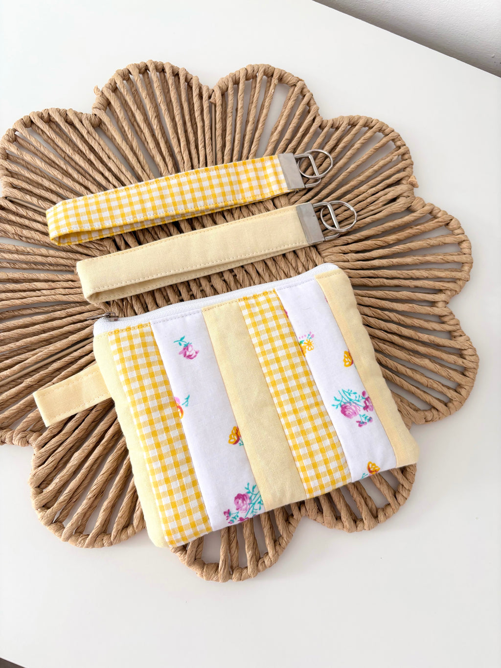 Small quilted yellow patchwork pouch