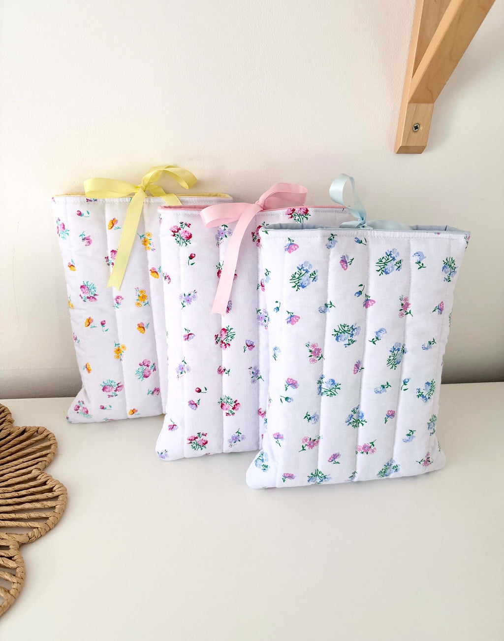 Blue floral quilted book sleeve
