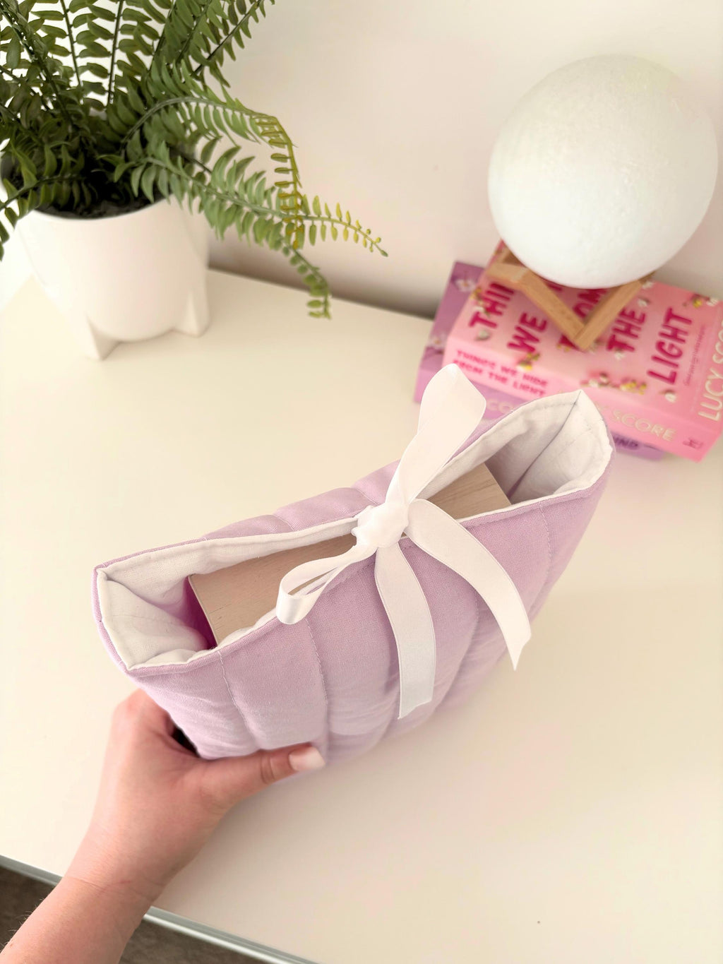 Lilac quilted book sleeve