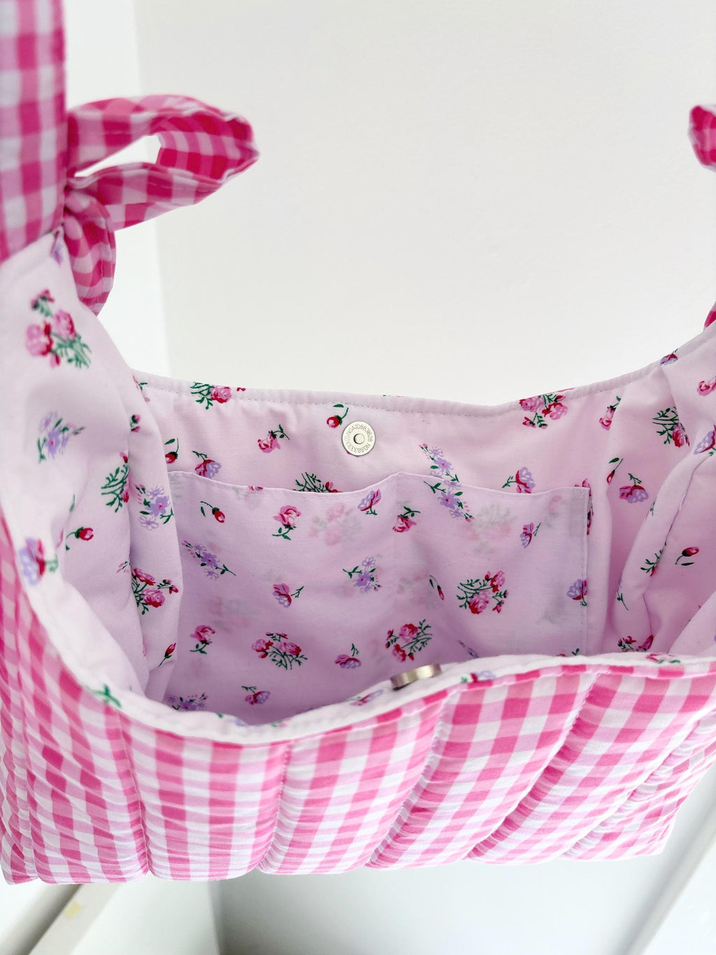 Candy pink gingham floral mini bow shoulder bag