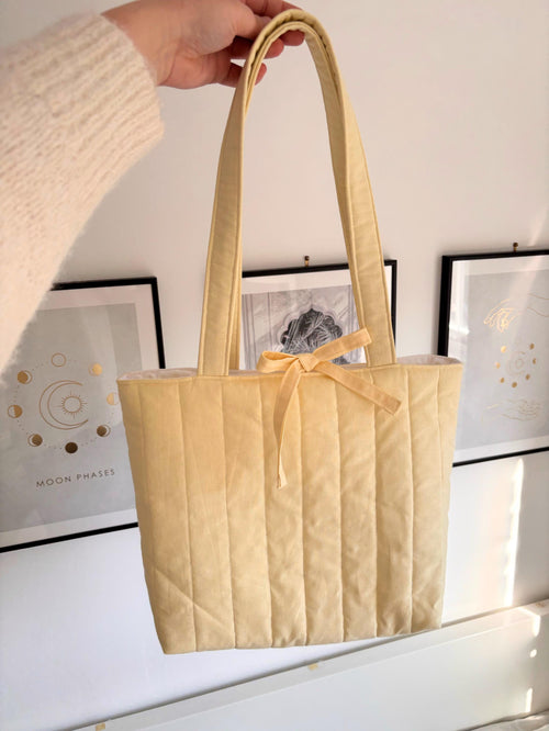 Butter yellow pastel quilted tote bag