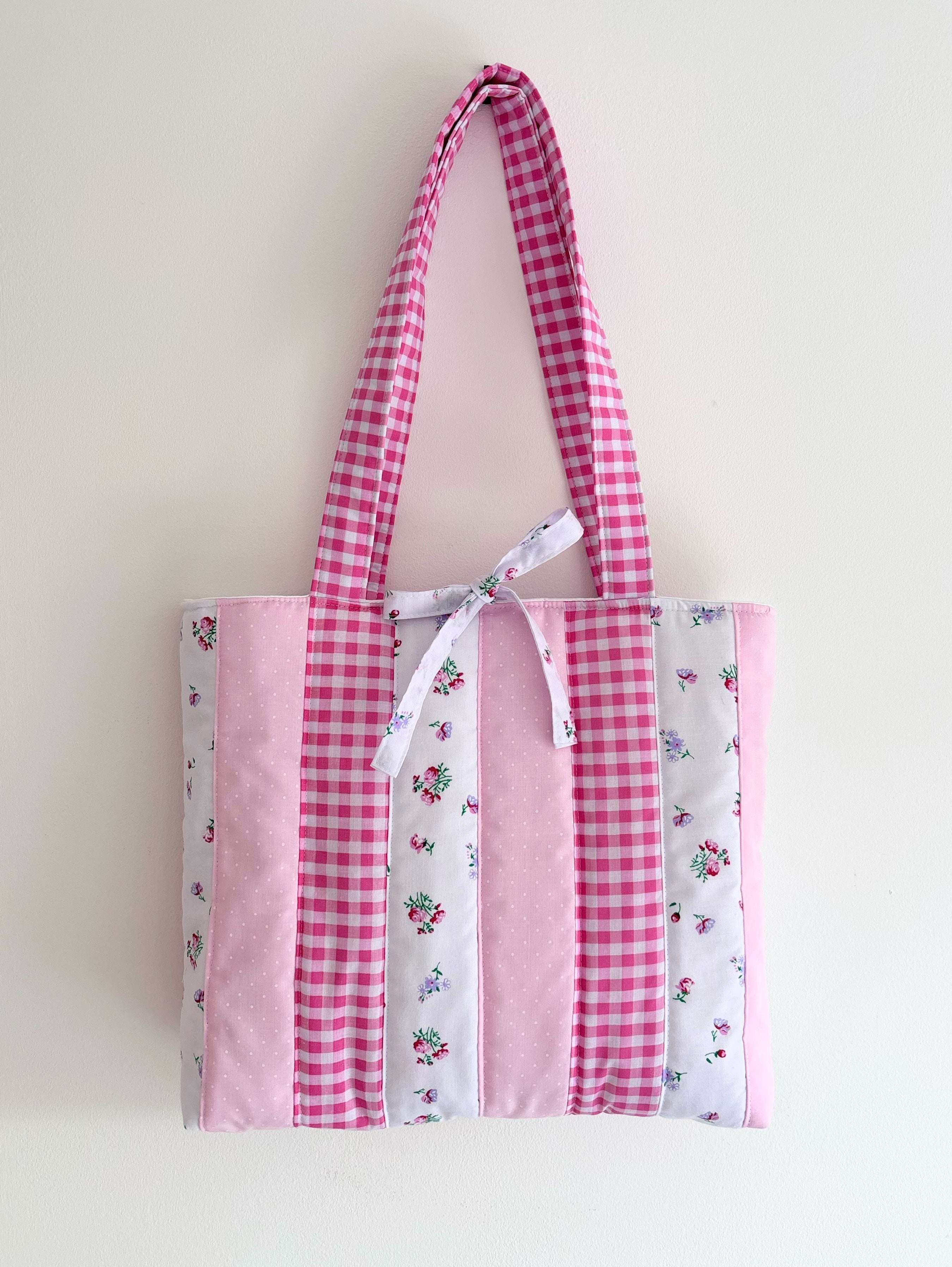 Candy pink patchwork tote bag