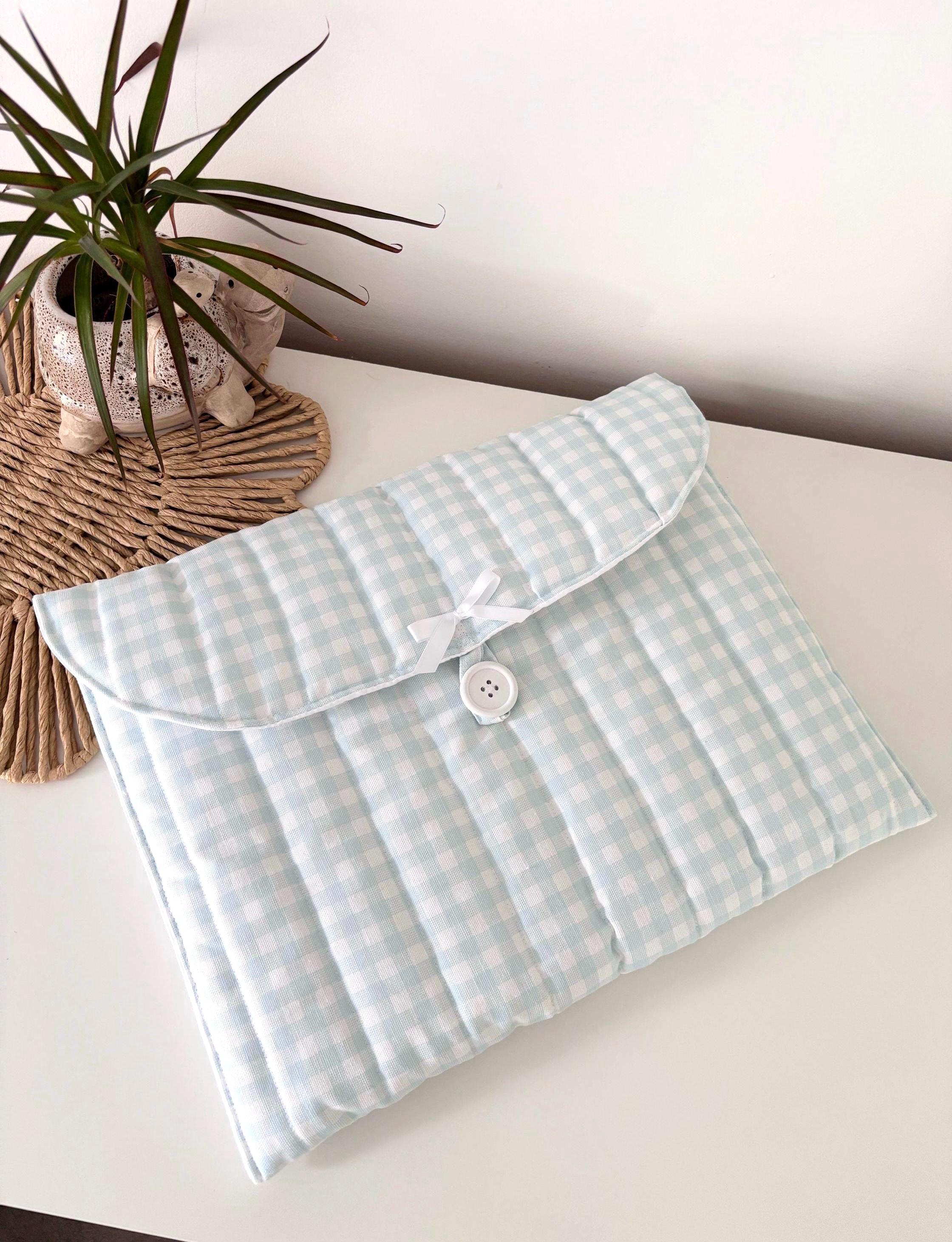 13” pastel blue gingham quilted laptop sleeve