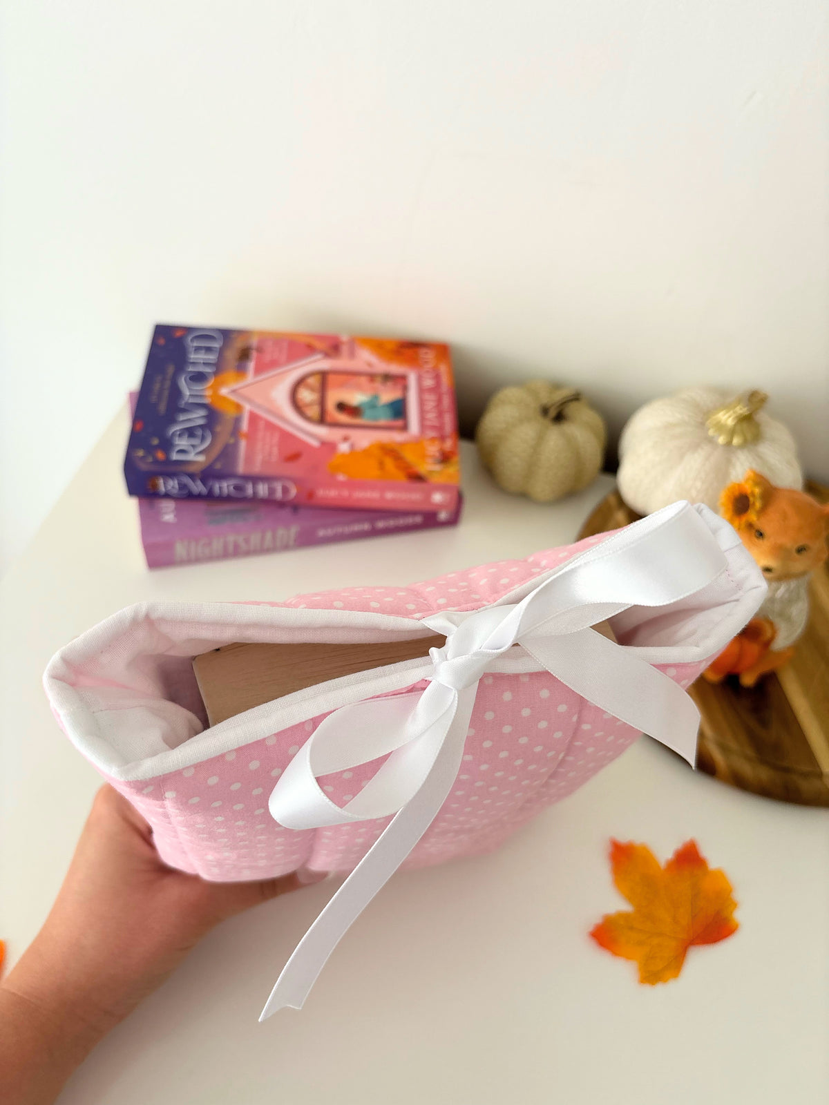 Pink polka dot book sleeve