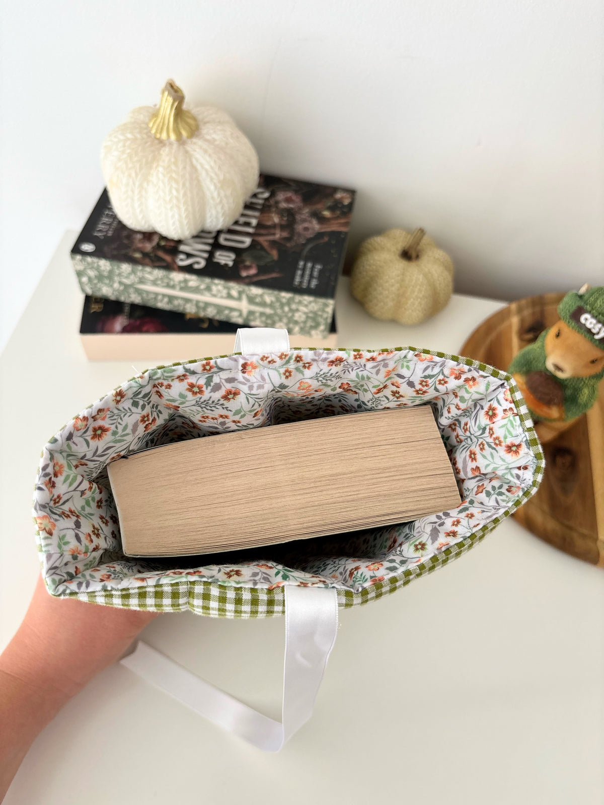 Green gingham book sleeve