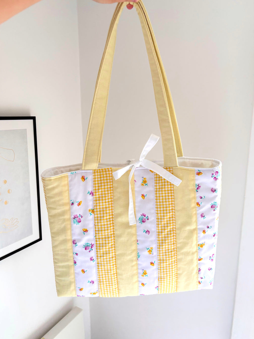 Yellow patchwork tote bag