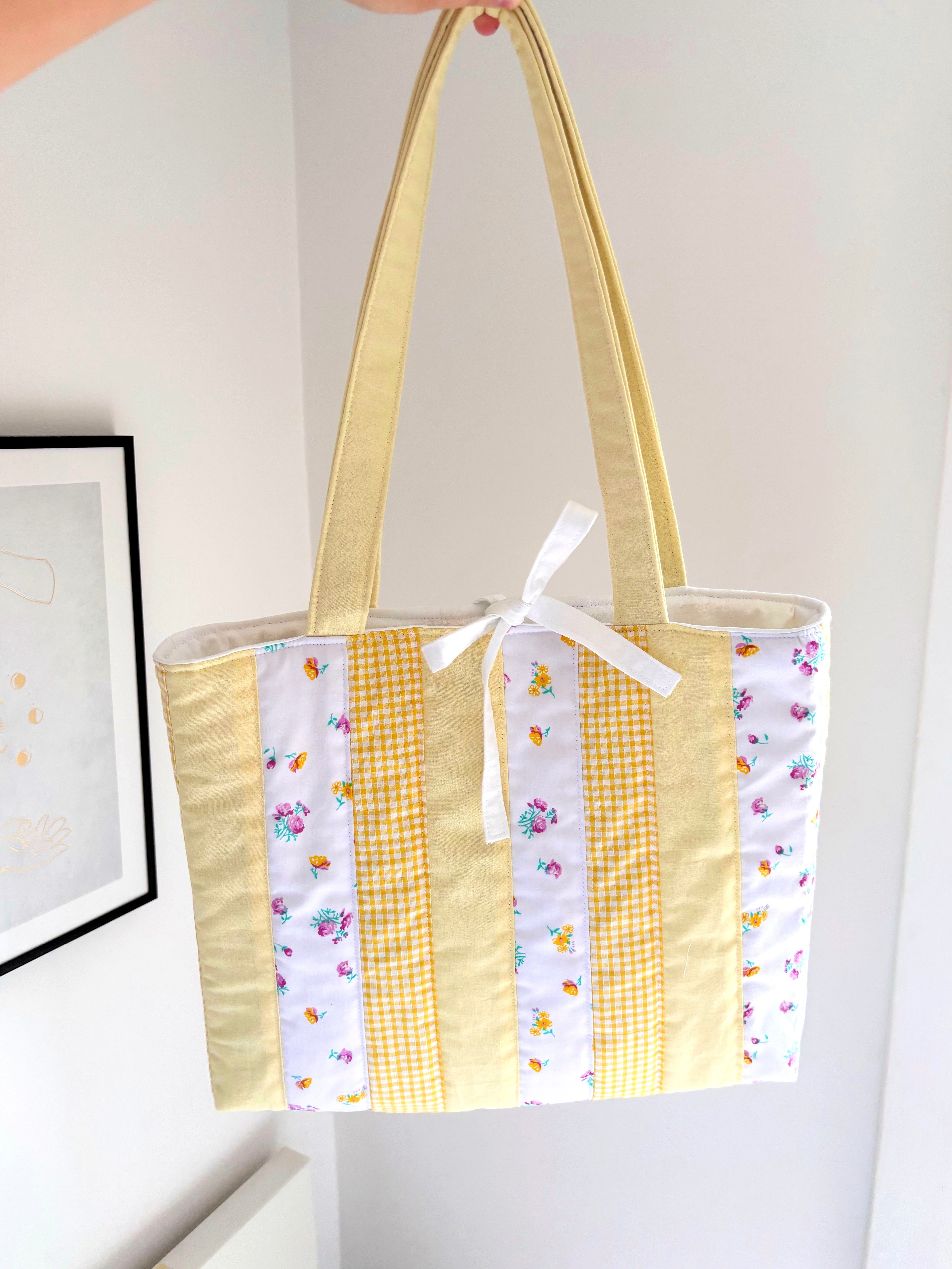 Yellow patchwork tote bag