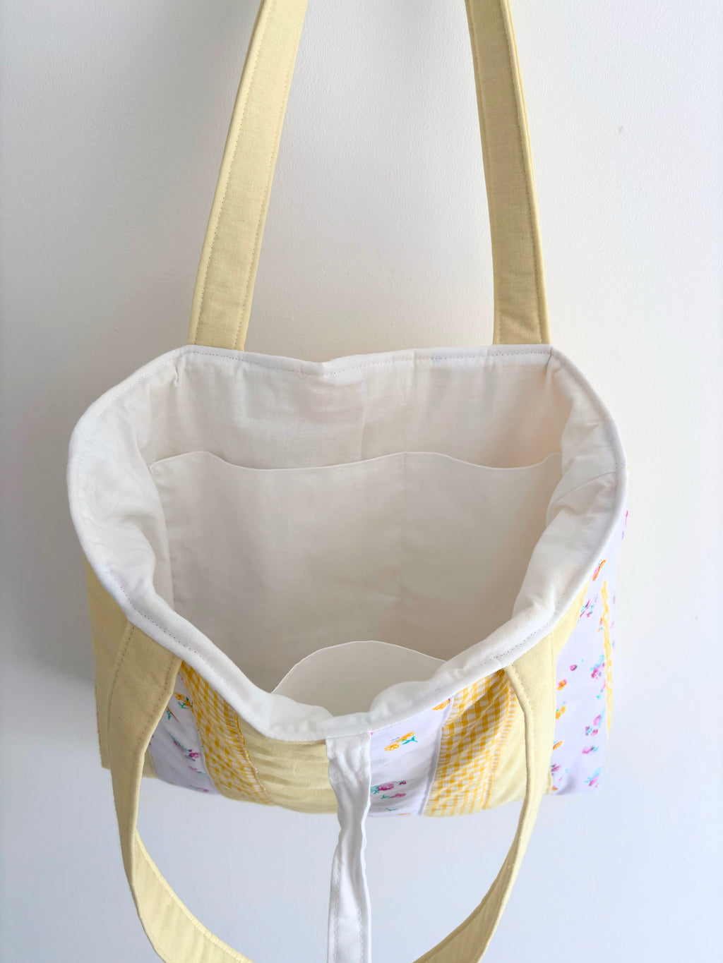 Yellow patchwork tote bag