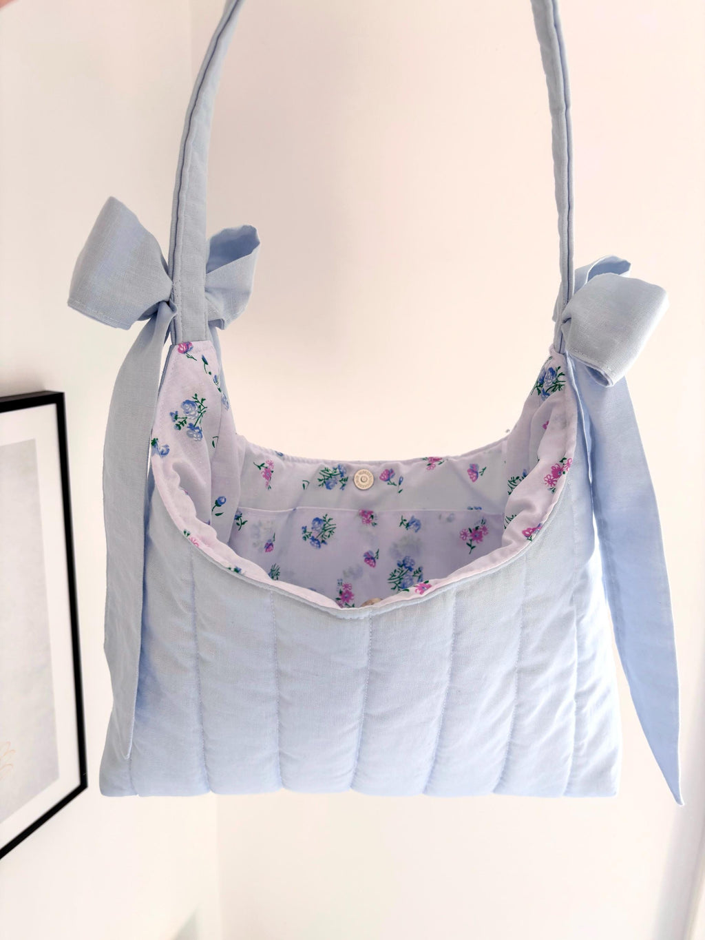 Pastel blue mini bow shoulder bag