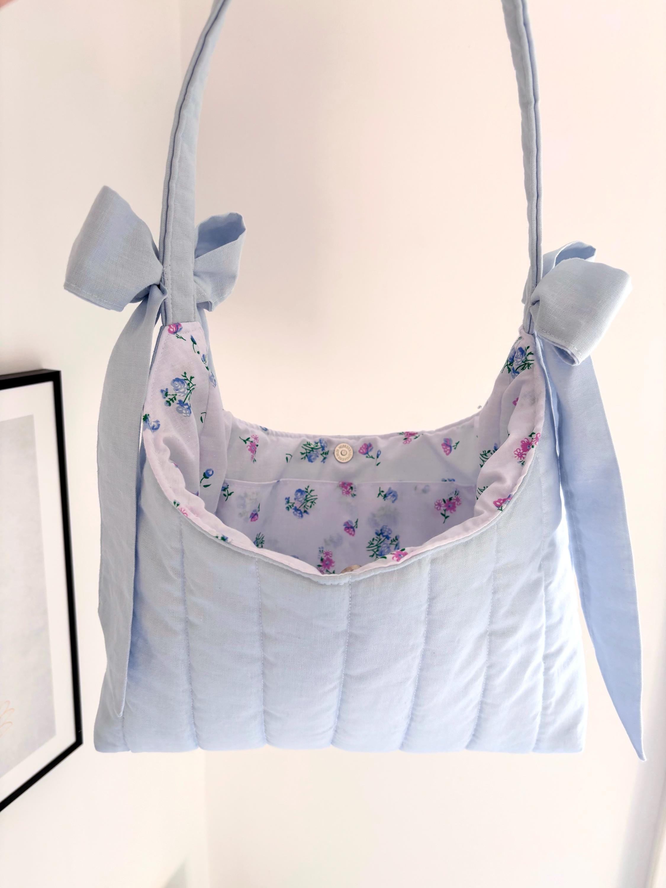 Pastel blue mini bow shoulder bag