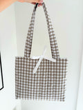 Beige gingham quilted tote bag