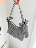 Black and white gingham quilted bow shoulder bag