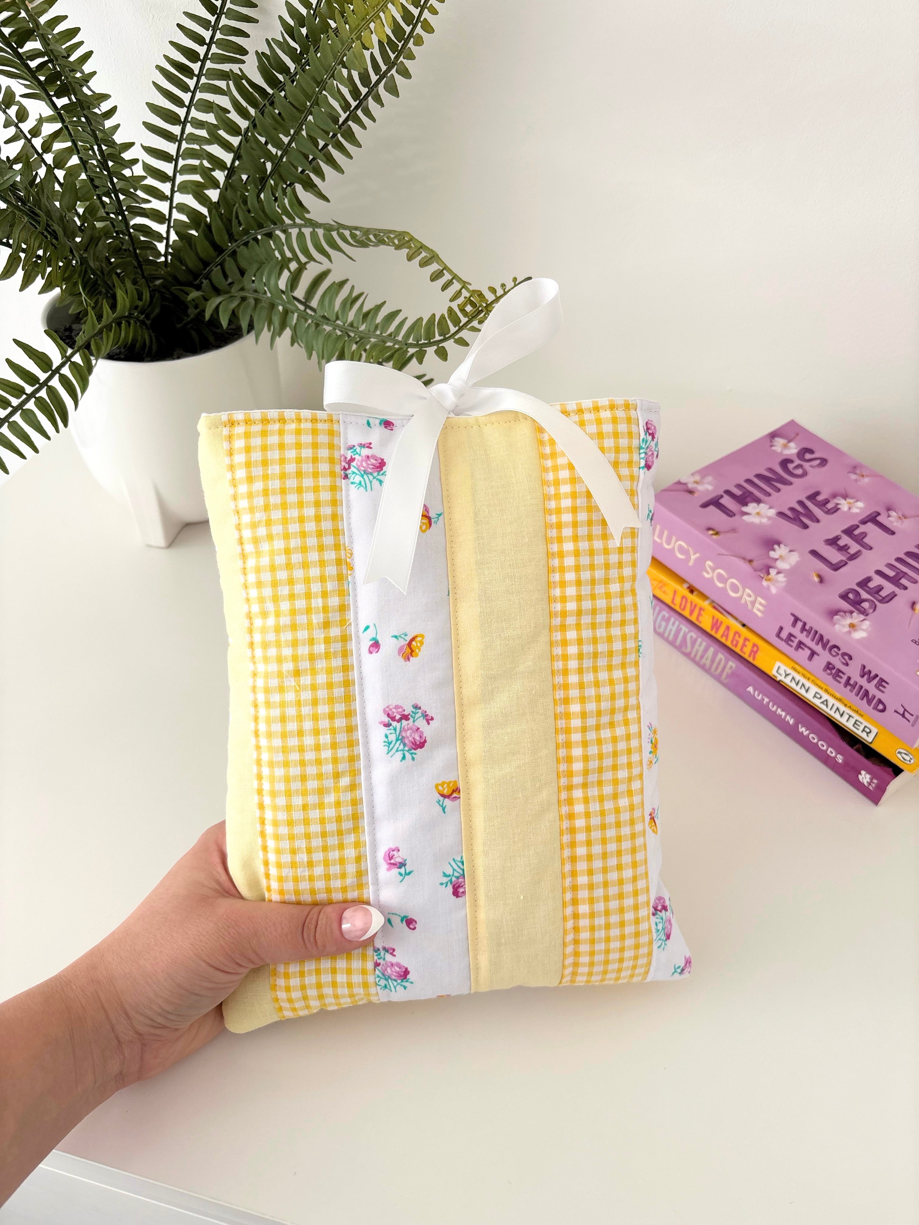 Yellow patchwork book sleeve