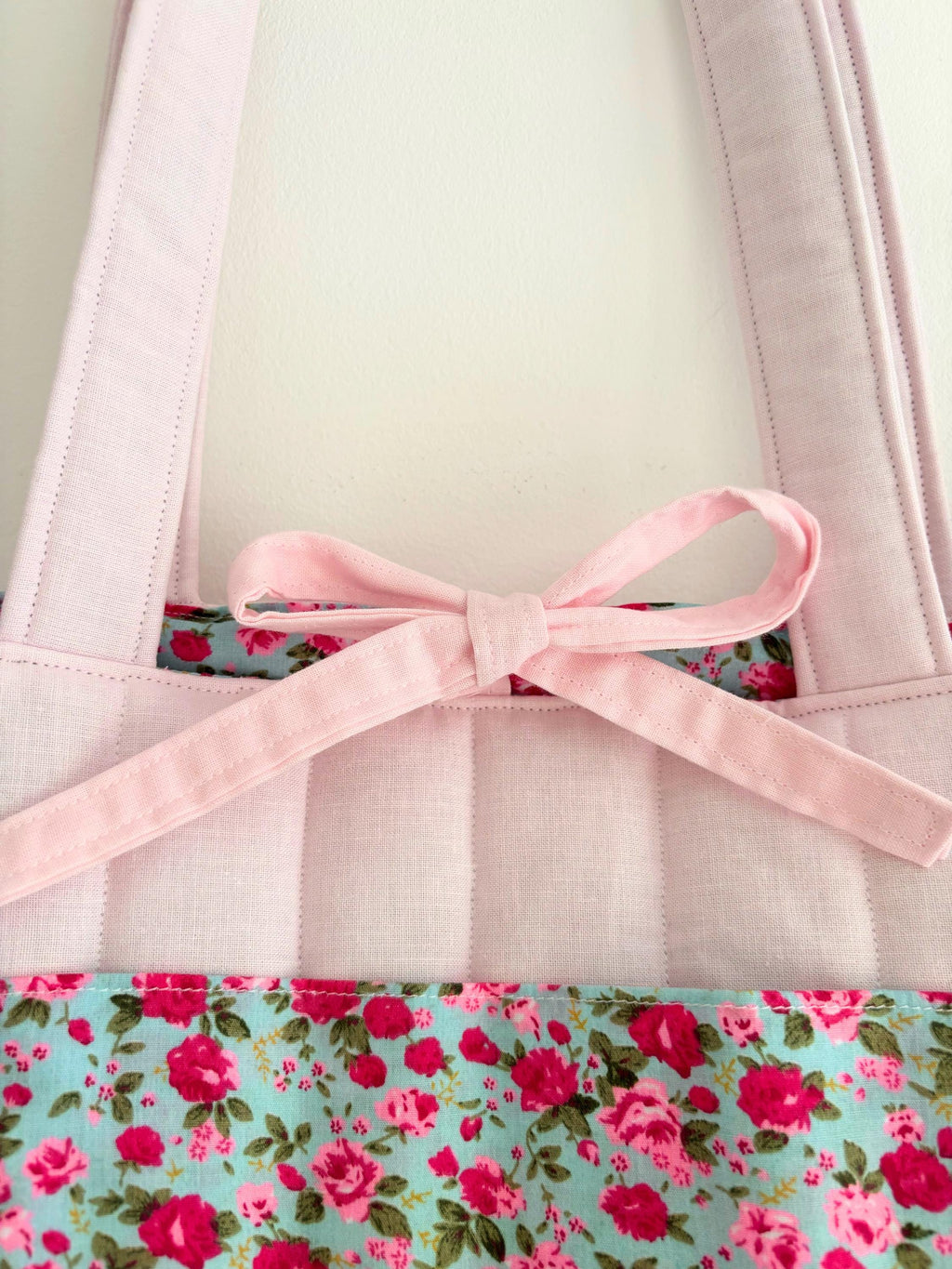 Pink floral quilted tote bag