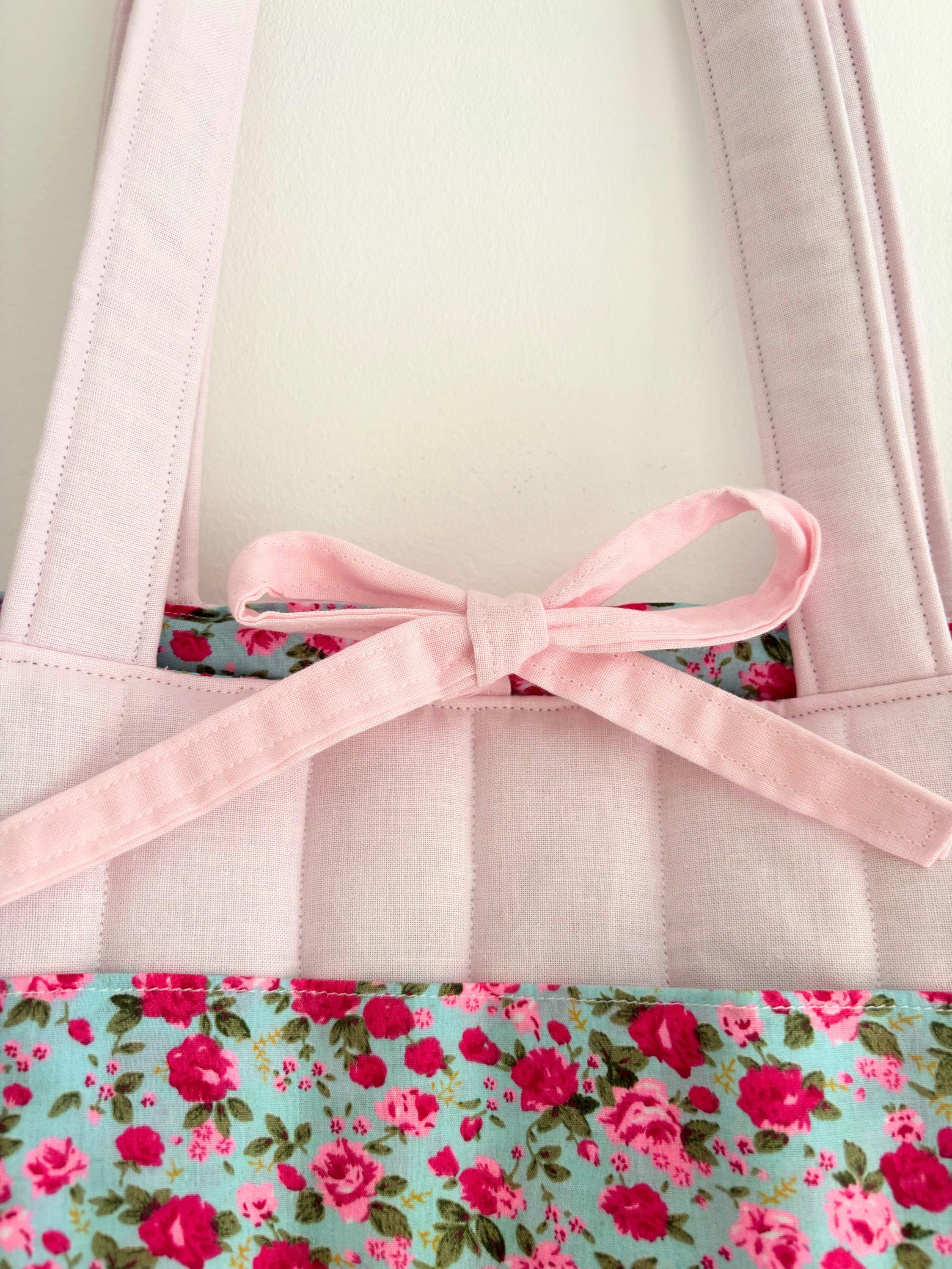 Pink floral quilted tote bag