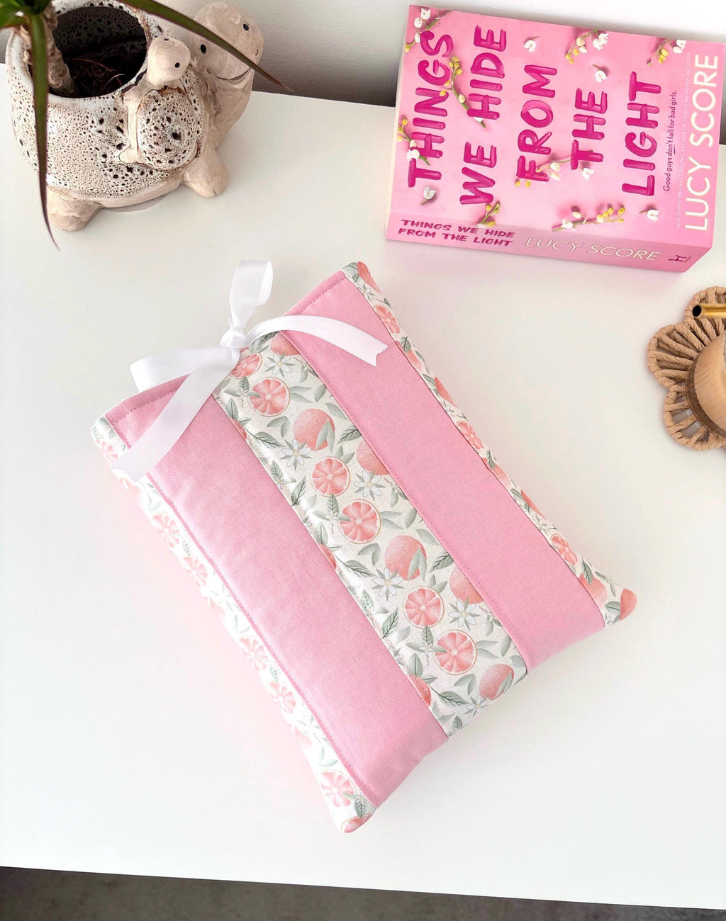 Pink citrus quilted book sleeve