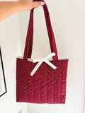 Red polka dot quilted tote bag