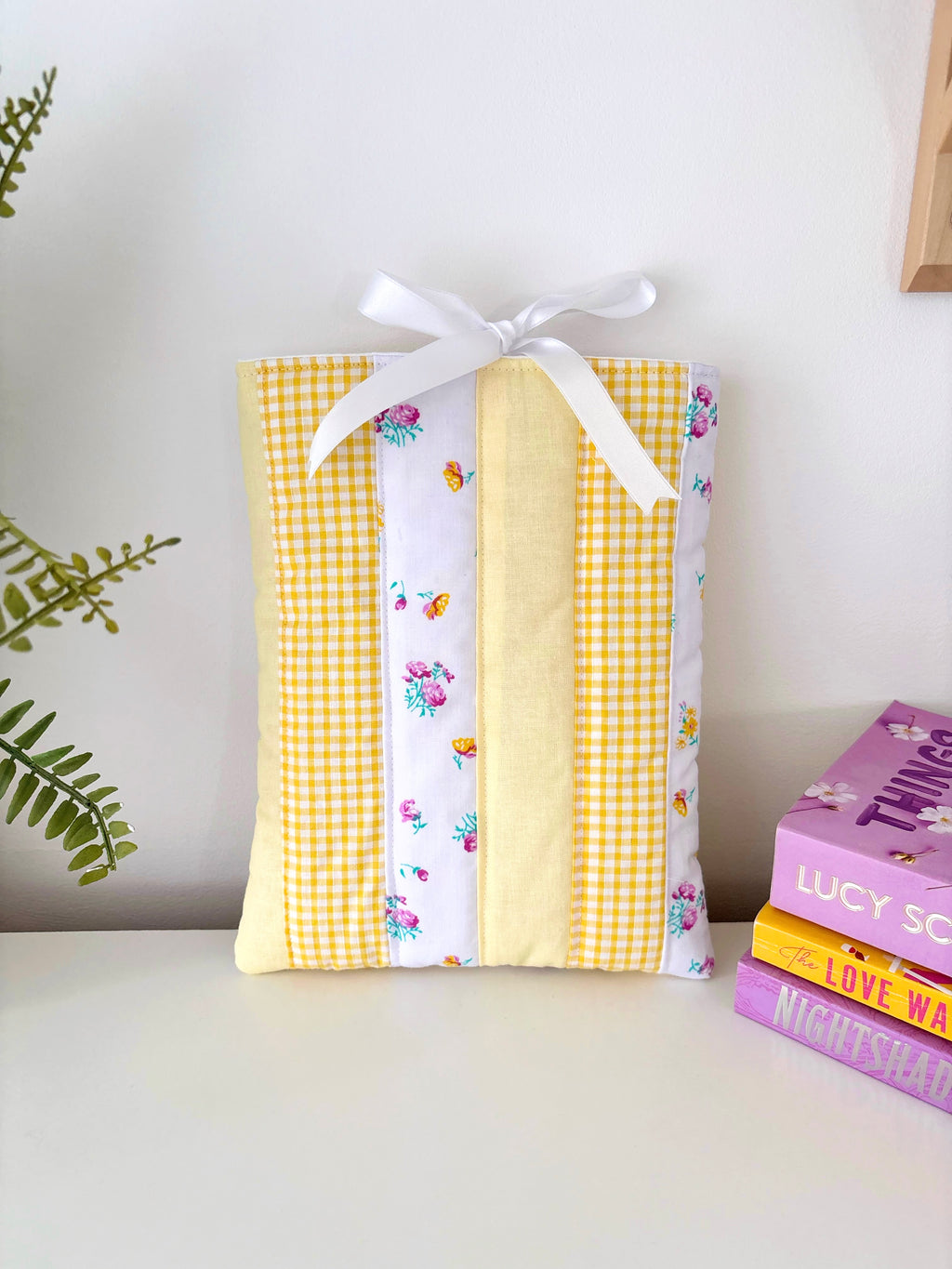 Yellow patchwork book sleeve