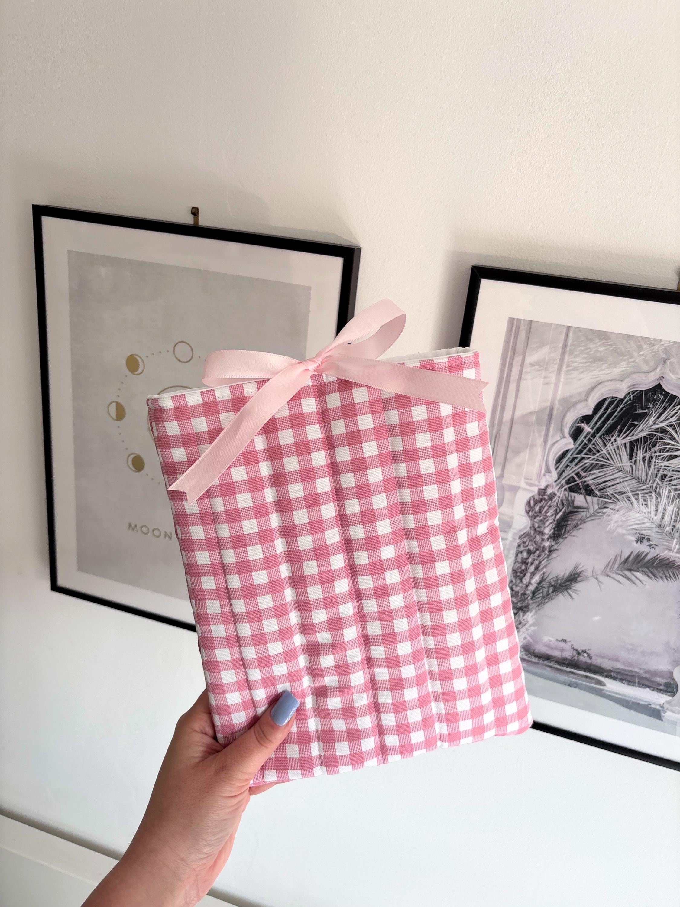 Pink gingham quilted book sleeve