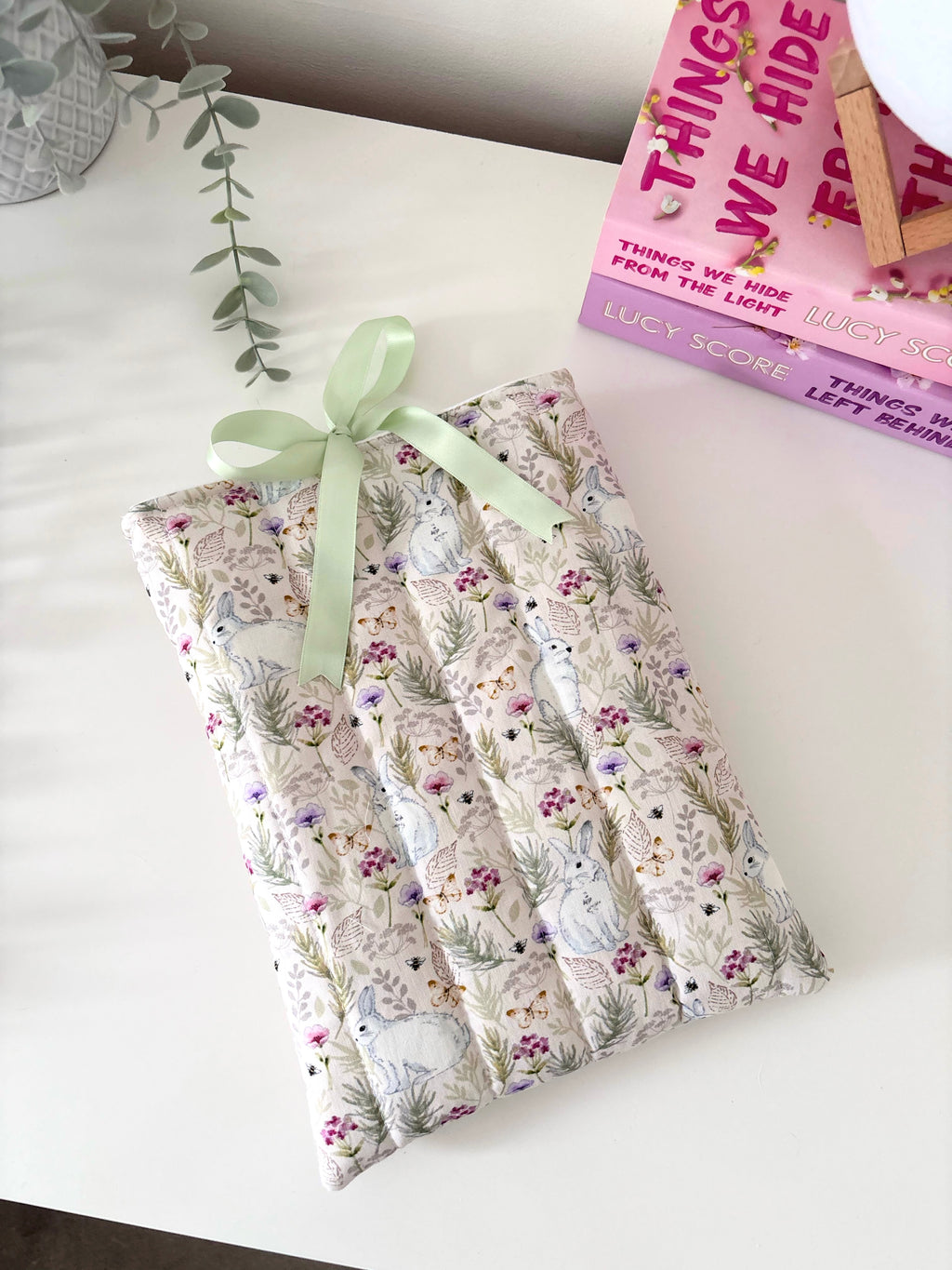 Floral bunny quilted book sleeve