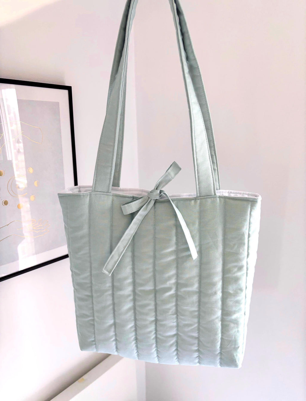 Duck egg pastel quilted tote bag