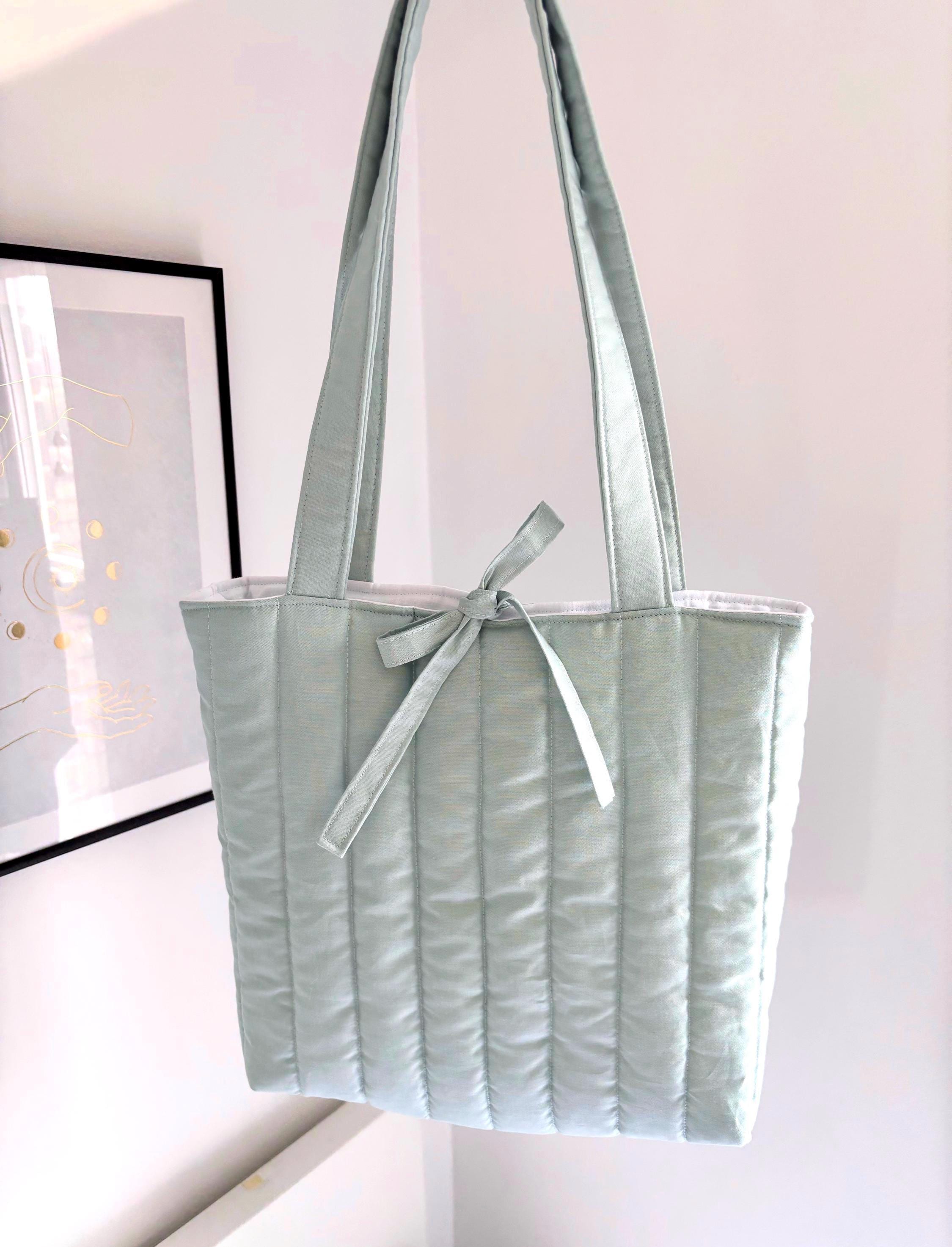 Duck egg pastel quilted tote bag