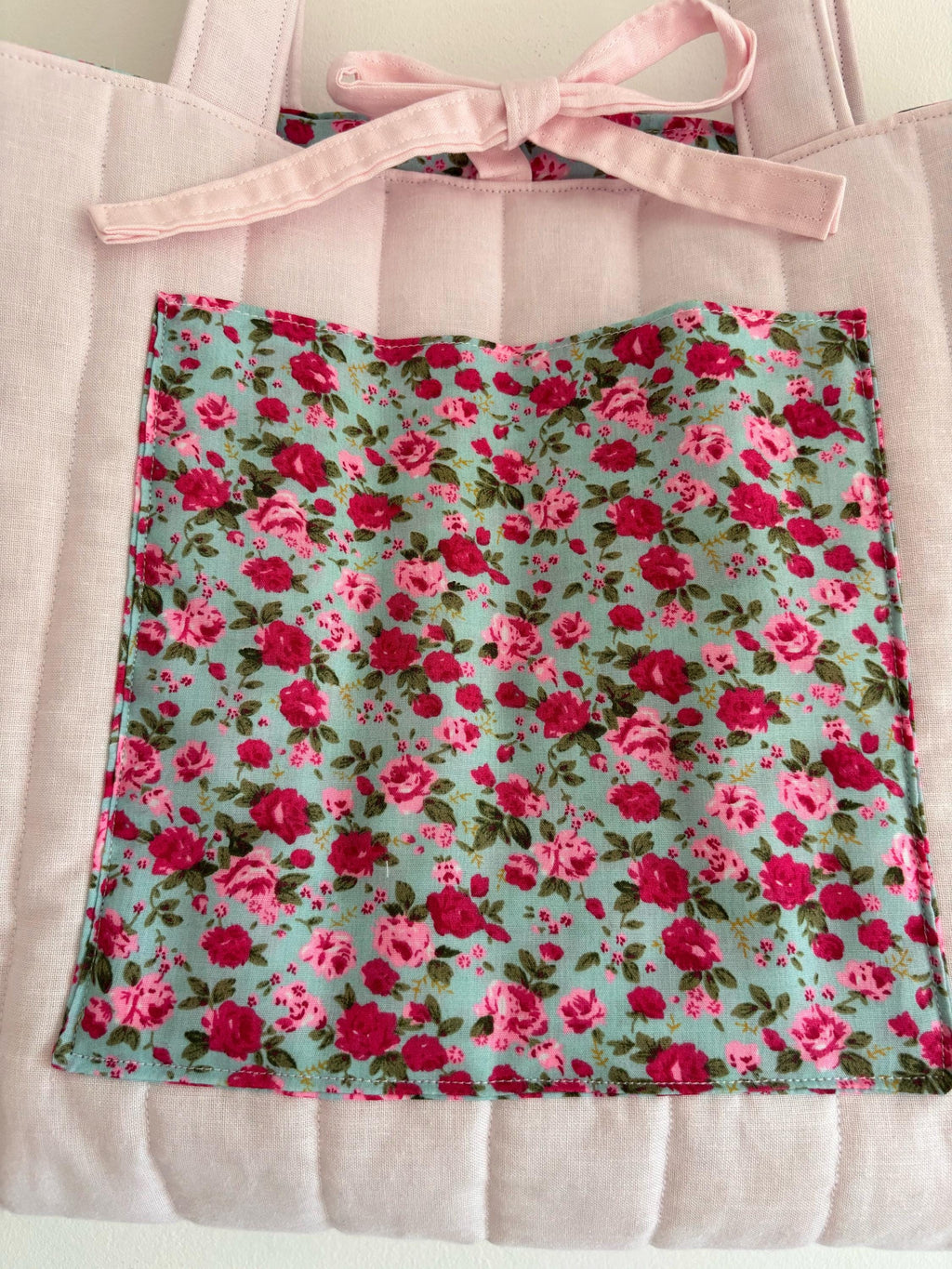 Pink floral quilted tote bag
