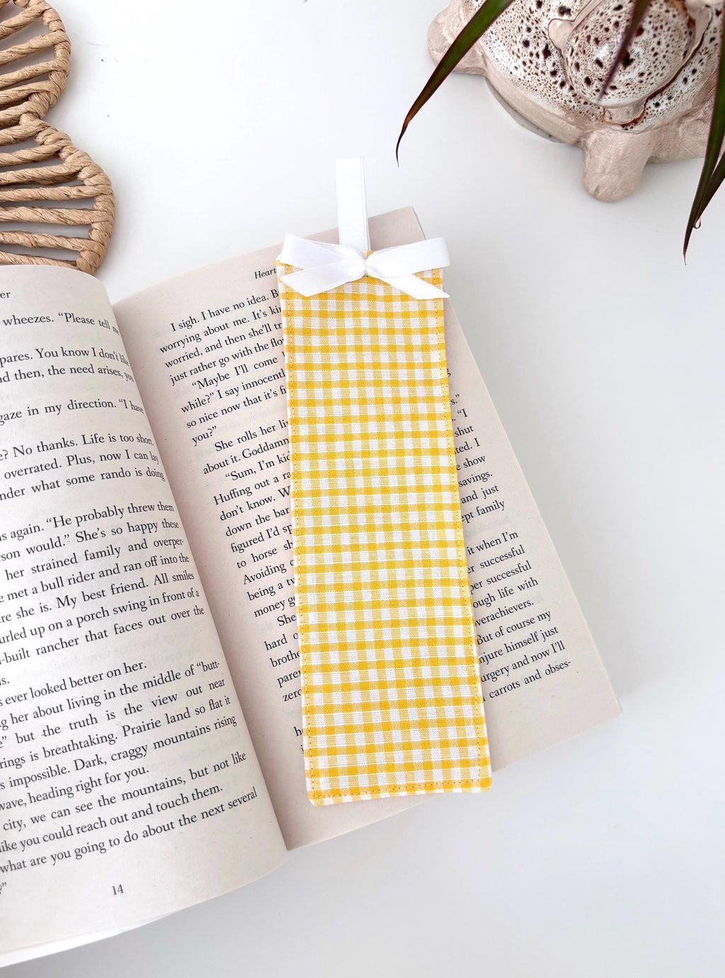 Yellow gingham fabric bookmark