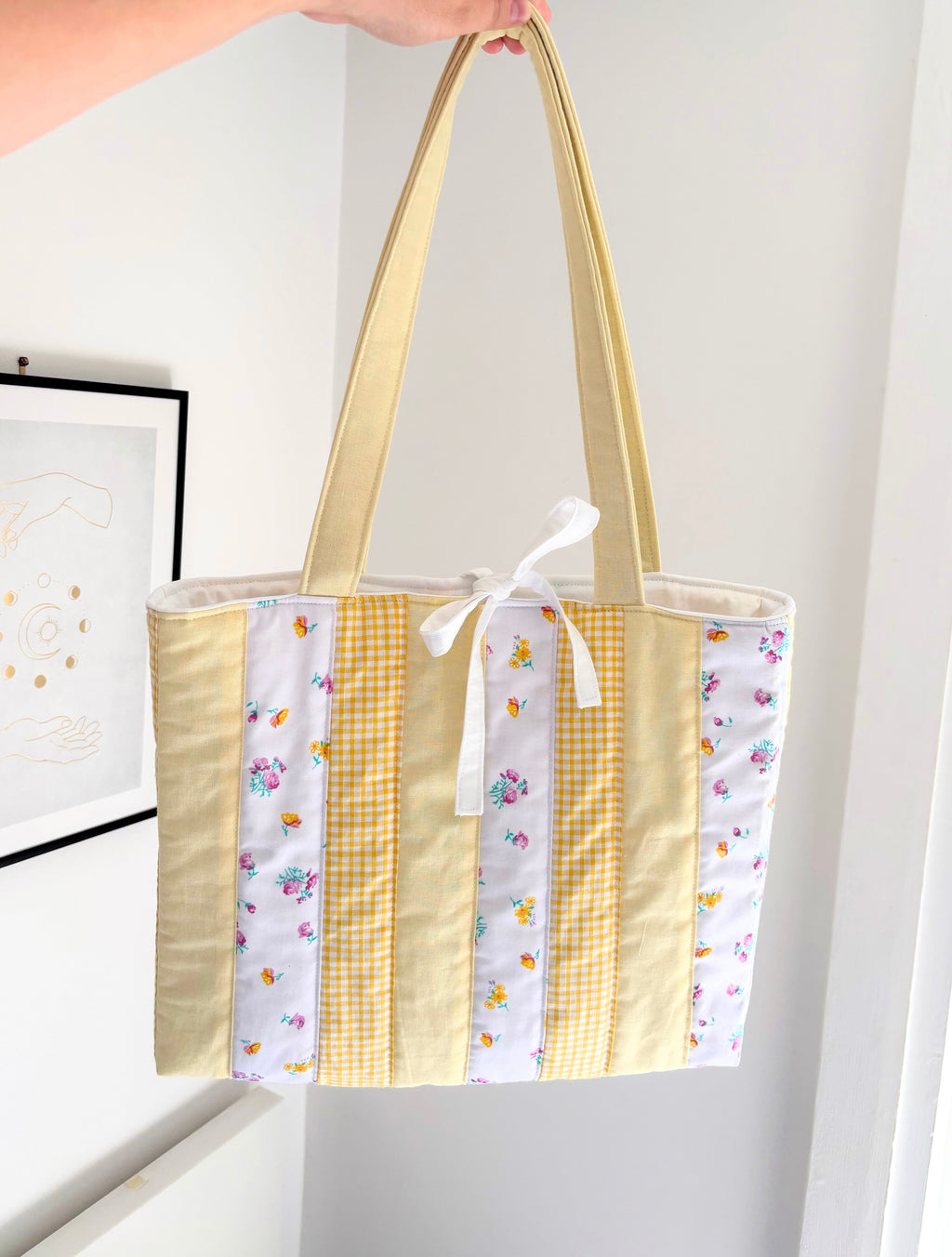 Yellow patchwork tote bag