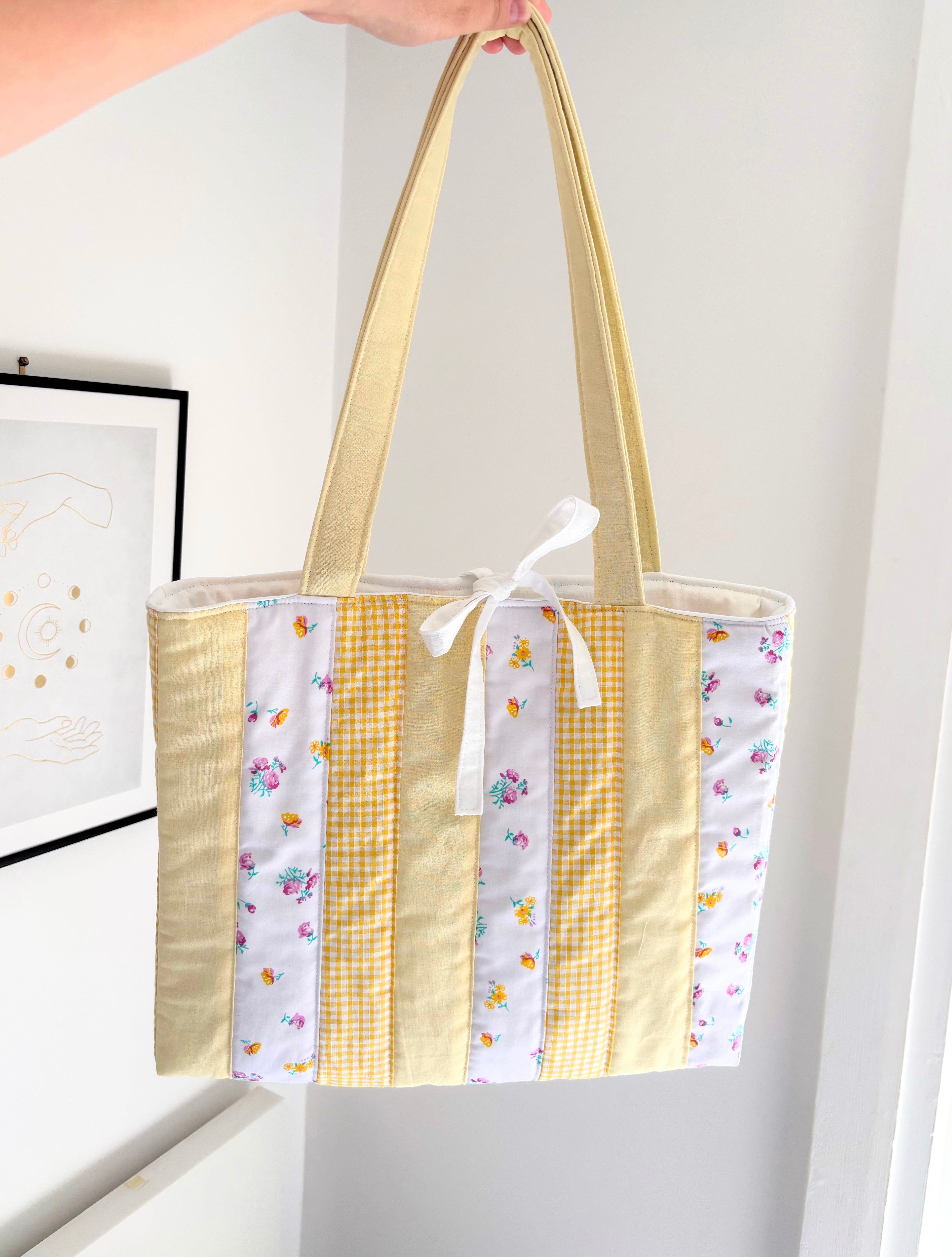 Yellow patchwork tote bag