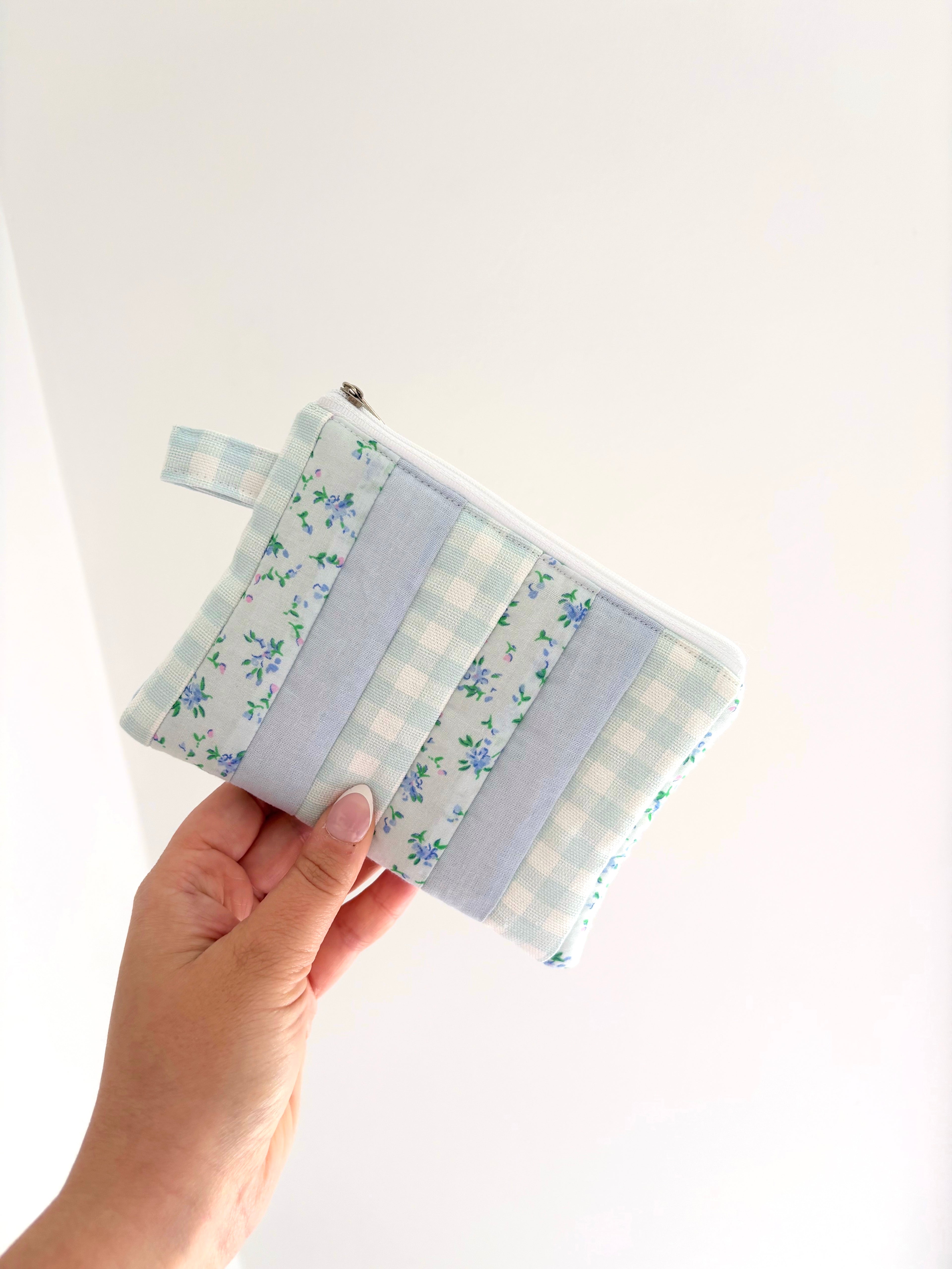 Small quilted blue patchwork pouch